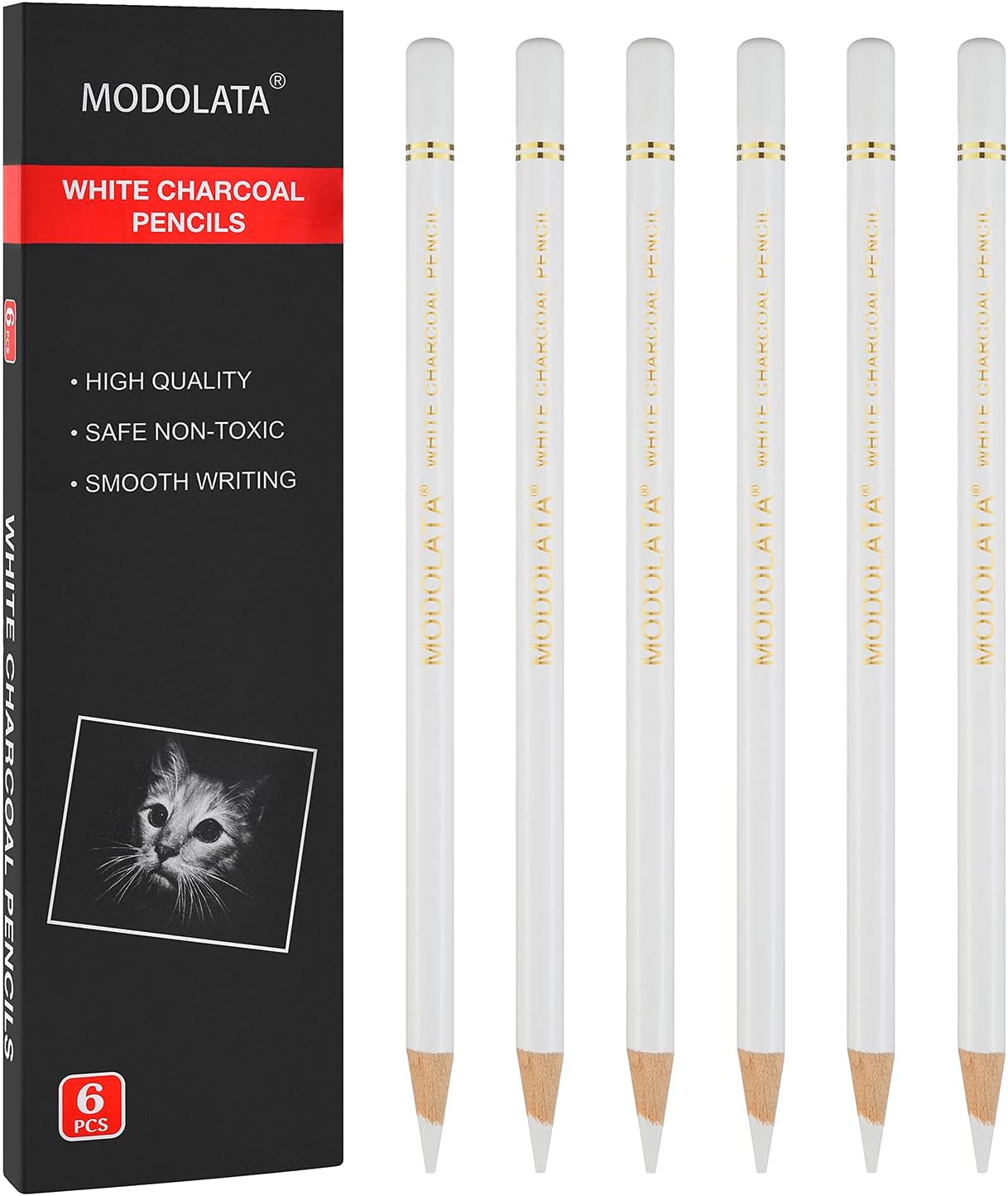 White Charcoal Pencils for Artist, Set of 6 White Drawing Pencil for Illustration,Shading, Blending,Sketching, Black Paper : Arts, Crafts & Sewing