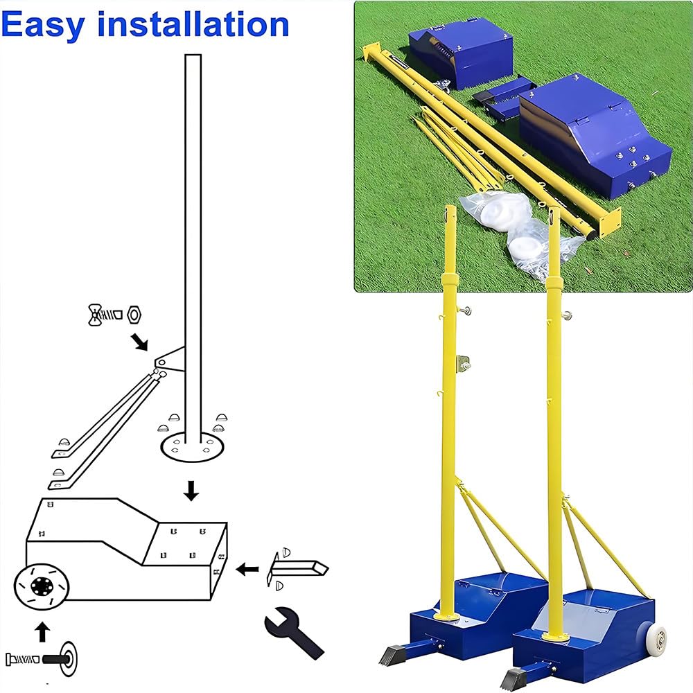 Set Reti Pallavolo Resistenti, Supporto Rete Badminton Portatile,Pali Pallavolo Per Interni Ed Esterni Con Base Riempibile,Altezza Regolabile 5 A 6,9 Piedi, Per Campi Sportivi Giardino