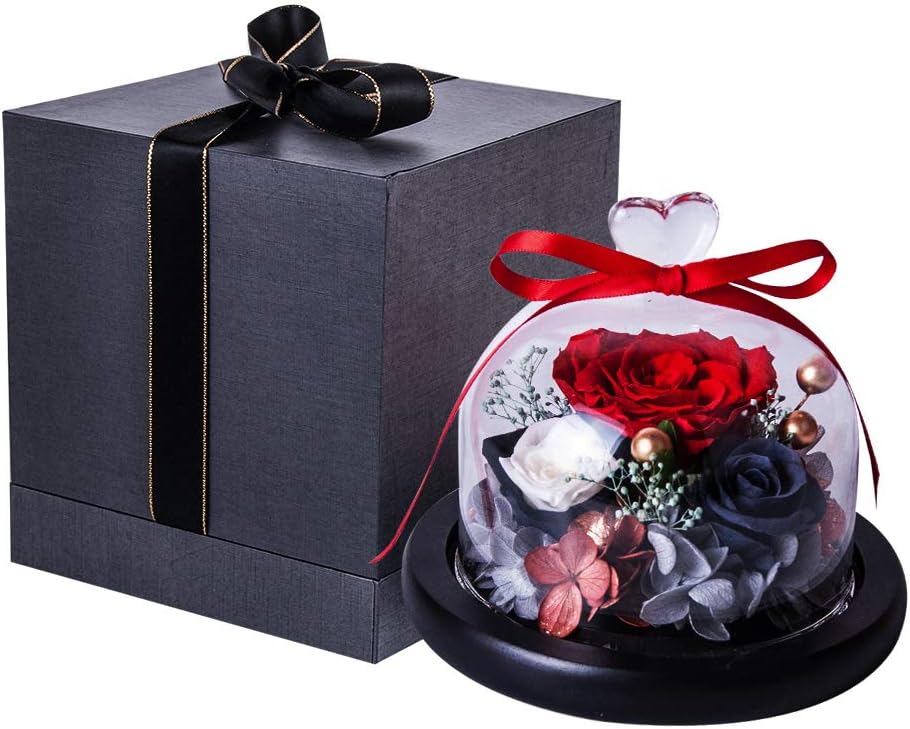 Eternal Rose Flowers in Glass Dome (Passionate Love)