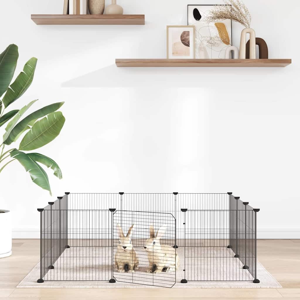 Jaula para mascotas de 12 paneles con puerta negra de acero pulverizado, 35 x 35 cm, jaula para animales pequeños para conejos, casa de roedores, rueda libre, uso interior y exterior