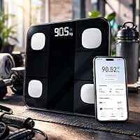 Balança Digital Bioimpedância Premium Bluetooth com App Saúde iOS Android para IMC Gordura Corporal Massa Muscular Massa Óssea Água Corporal Taxa Metabólica BMR Alta Precisão Vidro Temperado LED