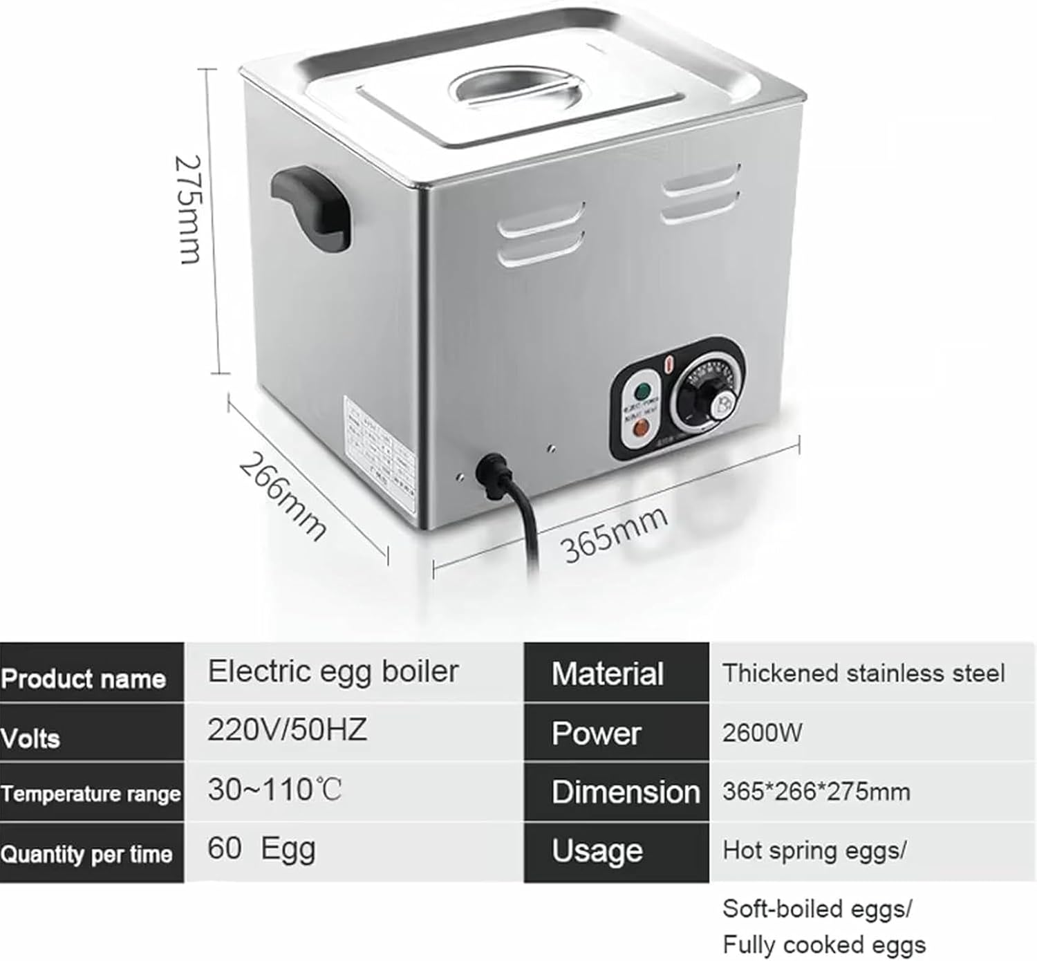 2600 W Egg Kettle, 60 Units, Large Capacity, Commercial, For Egg Capacity, Commercial, For Hard Eggs, To Cook Soft Eggs, Semi -Jackets And Climbed Quickly ~/