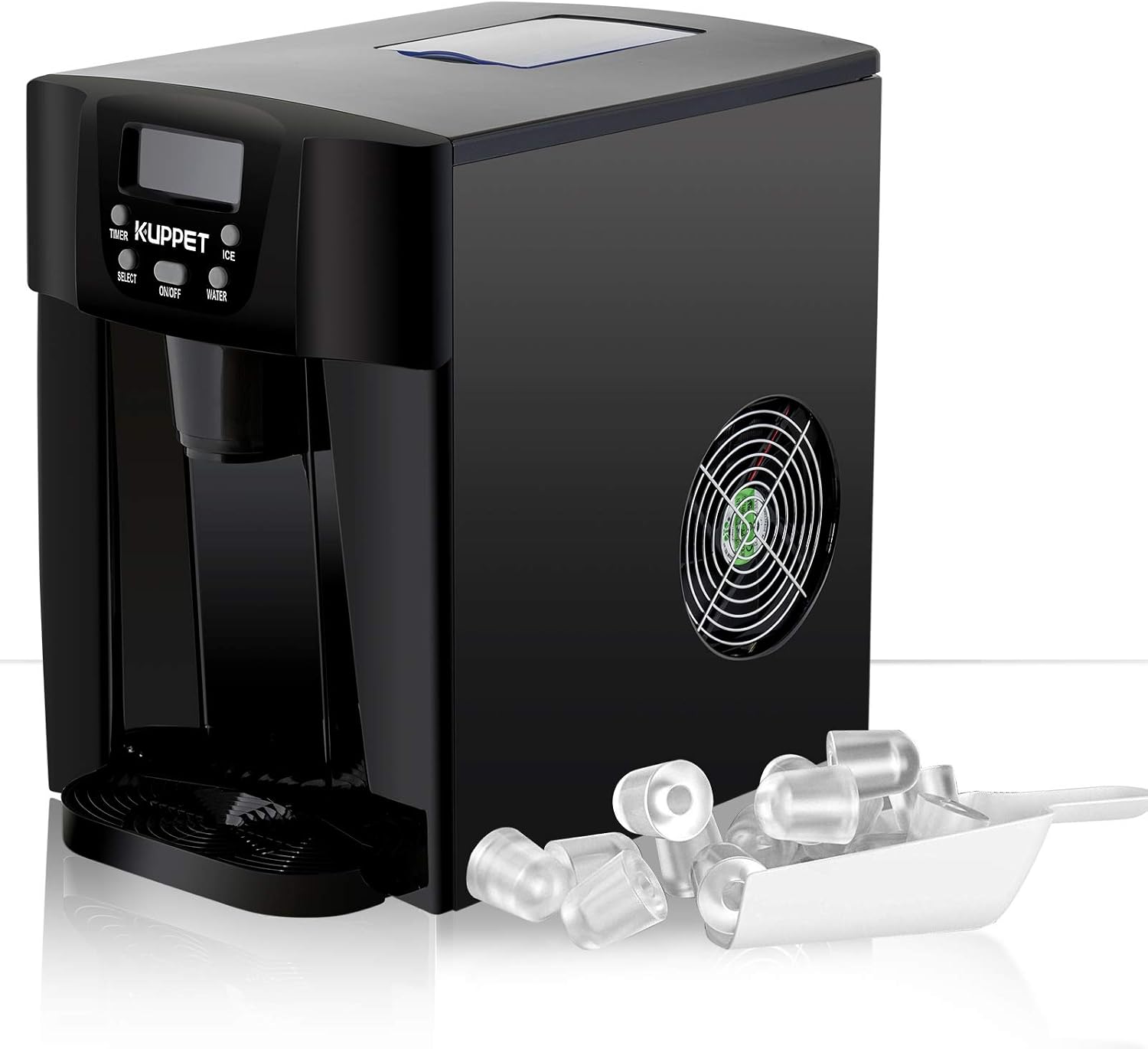 KUPPET 2 in 1 Countertop Ice Maker Water Dispenser, Ready in 6min, Produces 36 lbs Ice in 24 Hours, LED Display (Black)