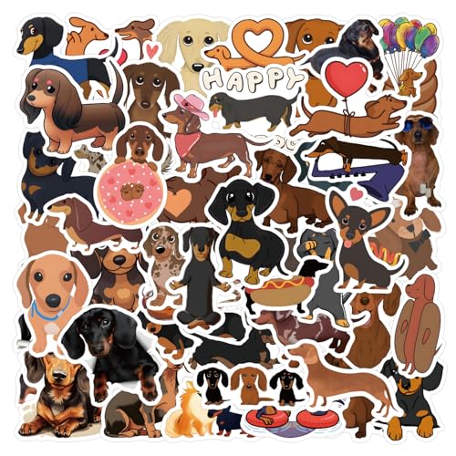 60 Pcs Kawaii Dachshund Dog Stickers Pack for Water Bottles, Sausage Pet Dogs Stickers, Puppy Waterproof Vinyl Decals for Bike Luggage Computer Laptop Scrapbook Skateboard Phone