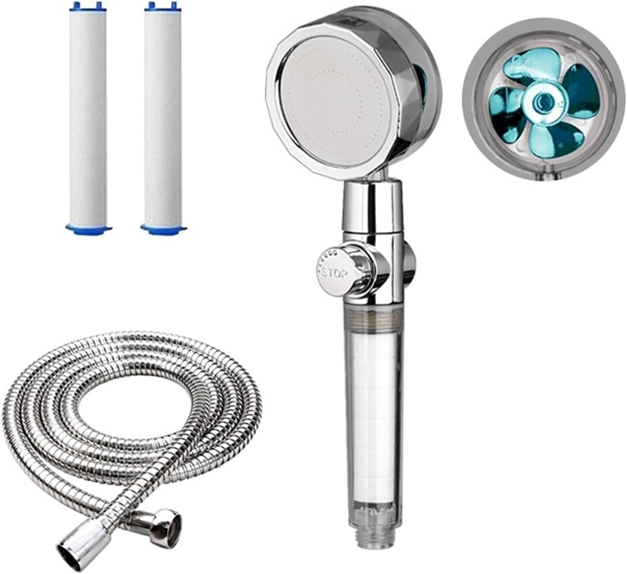 New Propeller Driven Shower Head With Stop Button And Cotton Filter