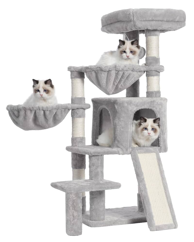 Big Modern Design Cat Tree Tower, Cat Tower Sisal-Covered Scratching Posts For Indoor Cats, Natural Oak Wood Cat Tree For Large Cats, Multi-Level Cat Condo With Sisal Staircase