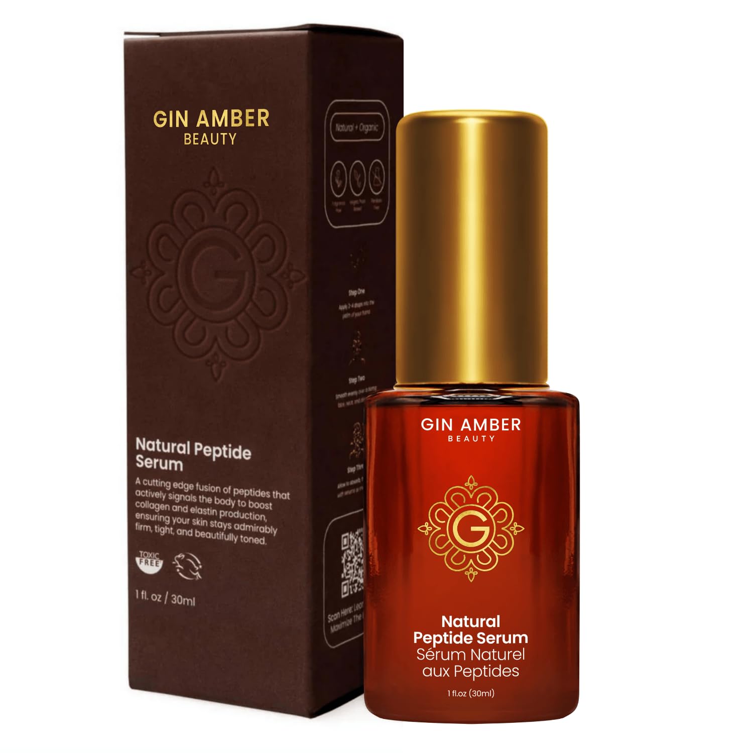 Gin Amber Beauty Peptide Facial Serum- Firming Skin Serum with Vit E 1fl oz | Firming & Tightening Skin Serum with Vitamin E for a Radiant Look, Anti-Aging Serum