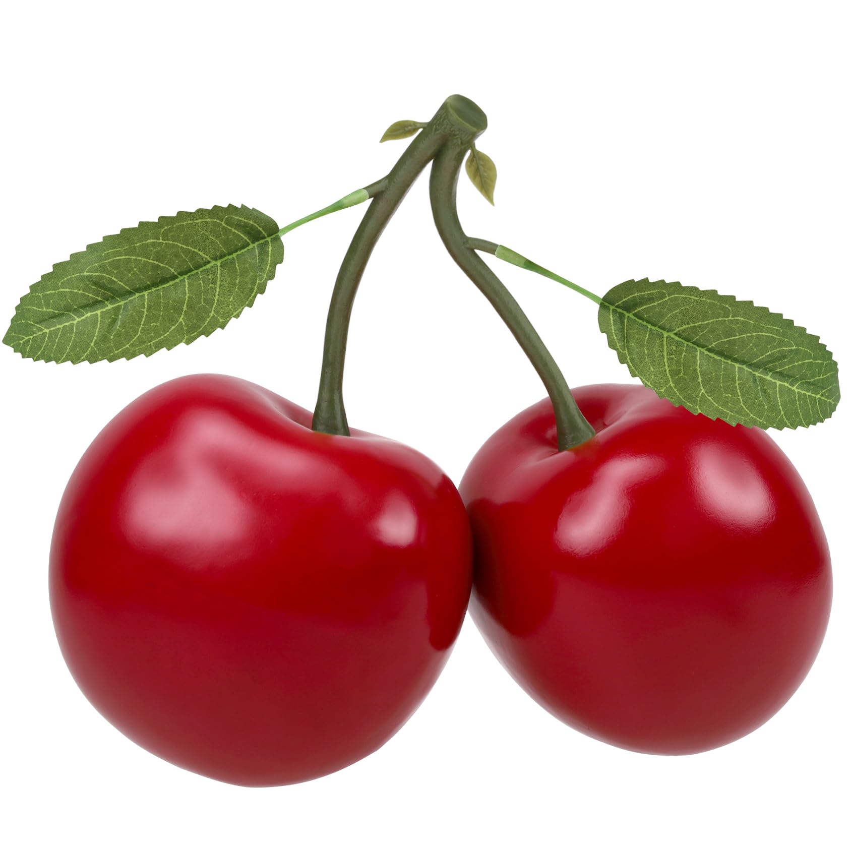 Woration Oversize Red Artificial Large Cherry Fake Fruit Decoration Simulation Big Cherry Bunch Ornament for Home Kitchen Party Table Photography Prop