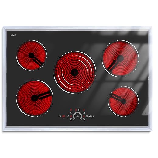 Hobsir 30 Inch Electric Cooktop, Electric Stove Top Burner, 5 Burner 30 Cooktop, Built-in Circular Slide Ceramic Stove with Glass Metal Frame, Timer, Safety Lock, 8700W, 220V-240V Hard Wire (No Plug)