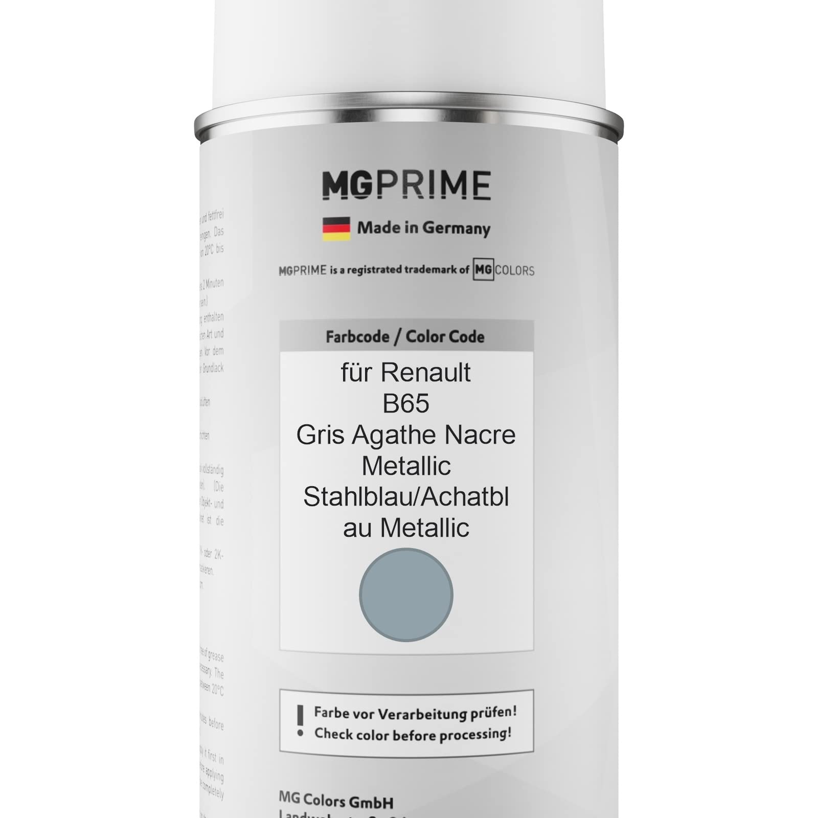 MG PRIME Vernice per auto Kit bombolette spray 2K per Renault B65 Gris Agathe Nacre Metallic/Stahlblau/Achatblau Metallic Vernice di base 2 componenti vernice trasparente