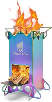 GEERTOP Portable Backpacking Rocket Stove Wood Burning Camping Stove Stainless Steel Small Survival Stove for Outdoor Travelling Cooking