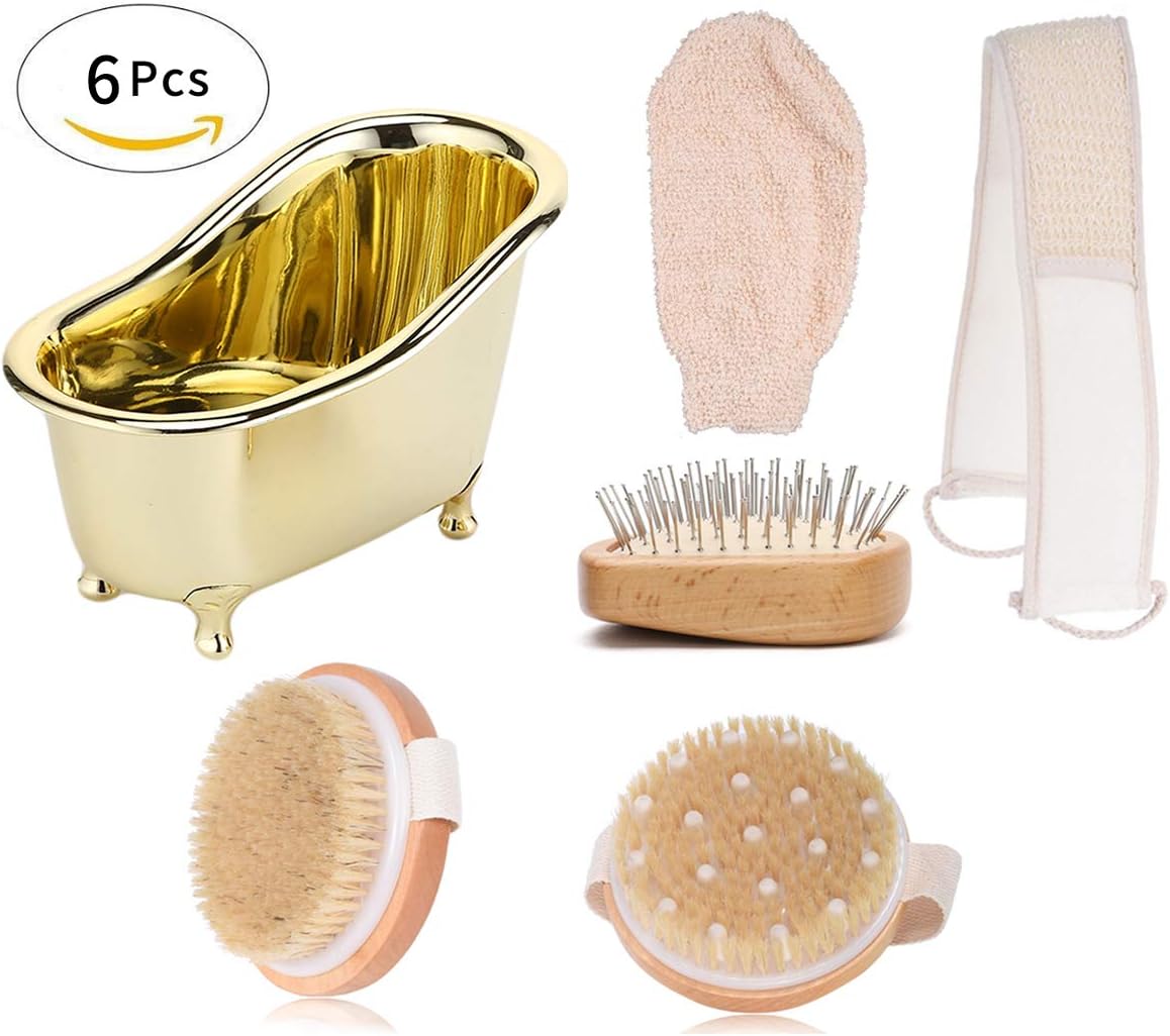 Dry Brush Set, Dry Skin Brushes Reduces Cellulite, Bath Glove and Back Washing Belt Clean Body Bath Brush, bathroom bathing accessories, Mini Bathtub Storage for Bathing Tools