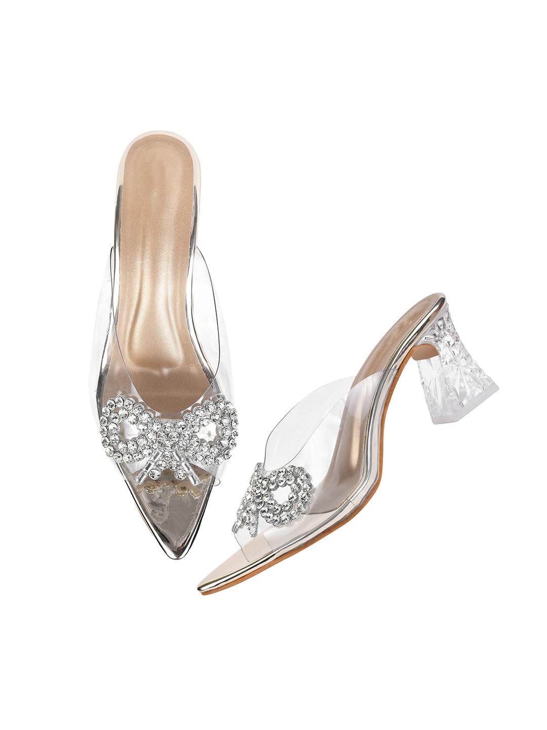 Selfiee Transparent Block Heel Stone Studded Heels Sandal Comfortable Trendy Party Sandals For Women & Girls, 3 UK (B0CKXW66Q4) Amazon Price History, Amazon Price Tracker