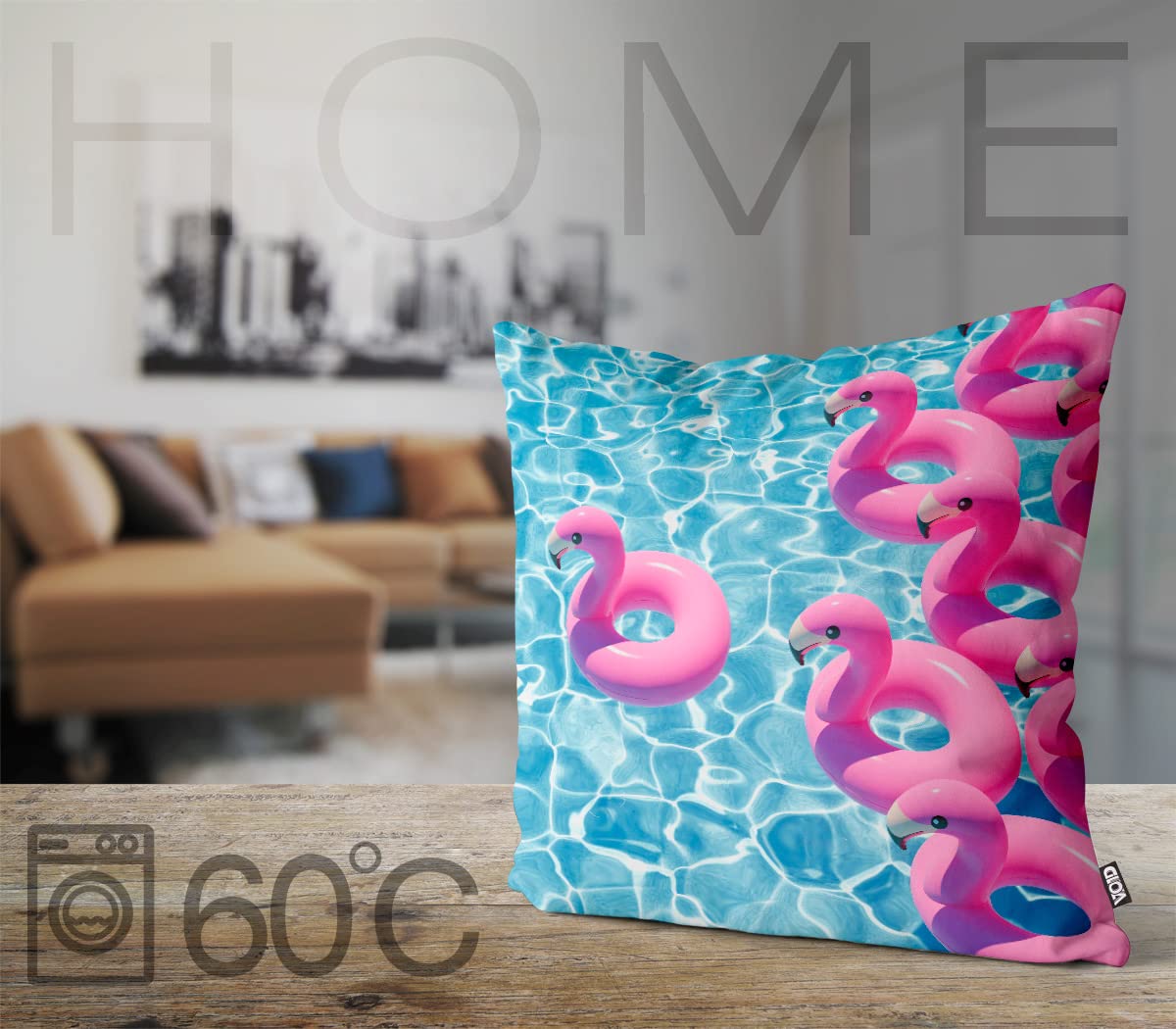 VOID Swimming Pool Flamingos poszewka na poduszkę na sofę, poduszka dekoracyjna, poduszka na zewnątrz, wymiary: 60 x 60 cm