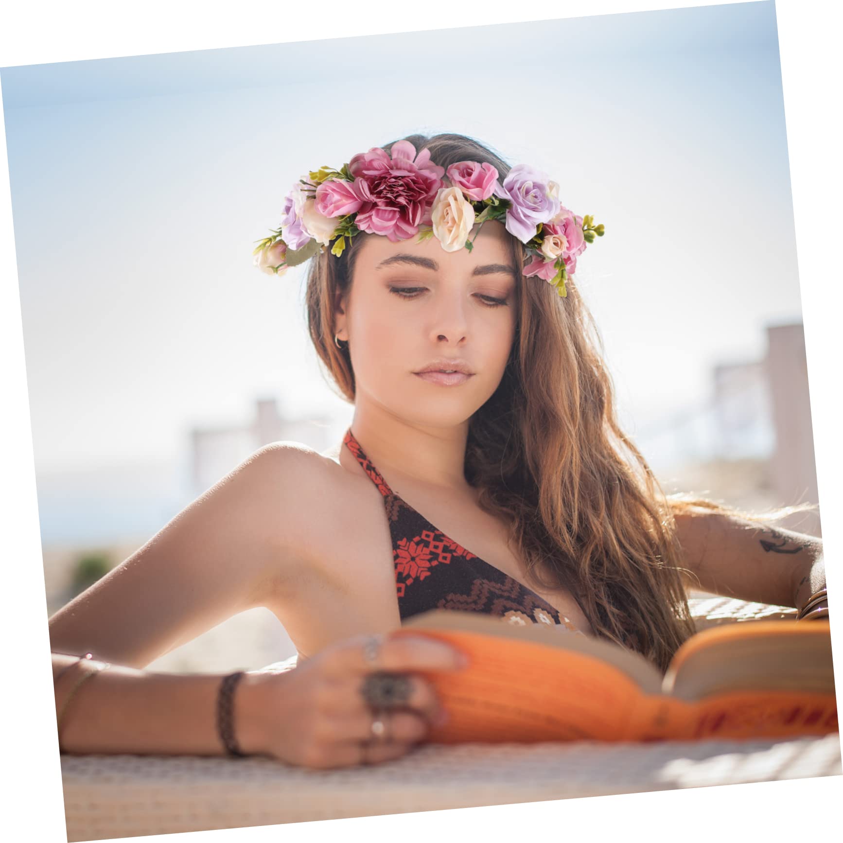 Beavorty 5stücke Brautblumenkranz Haarschmuck Mit Großen Rosen Verstellbares Stirnband Für Hochzeiten Themenpartys Und Fotografie Elegant Und Für Damen