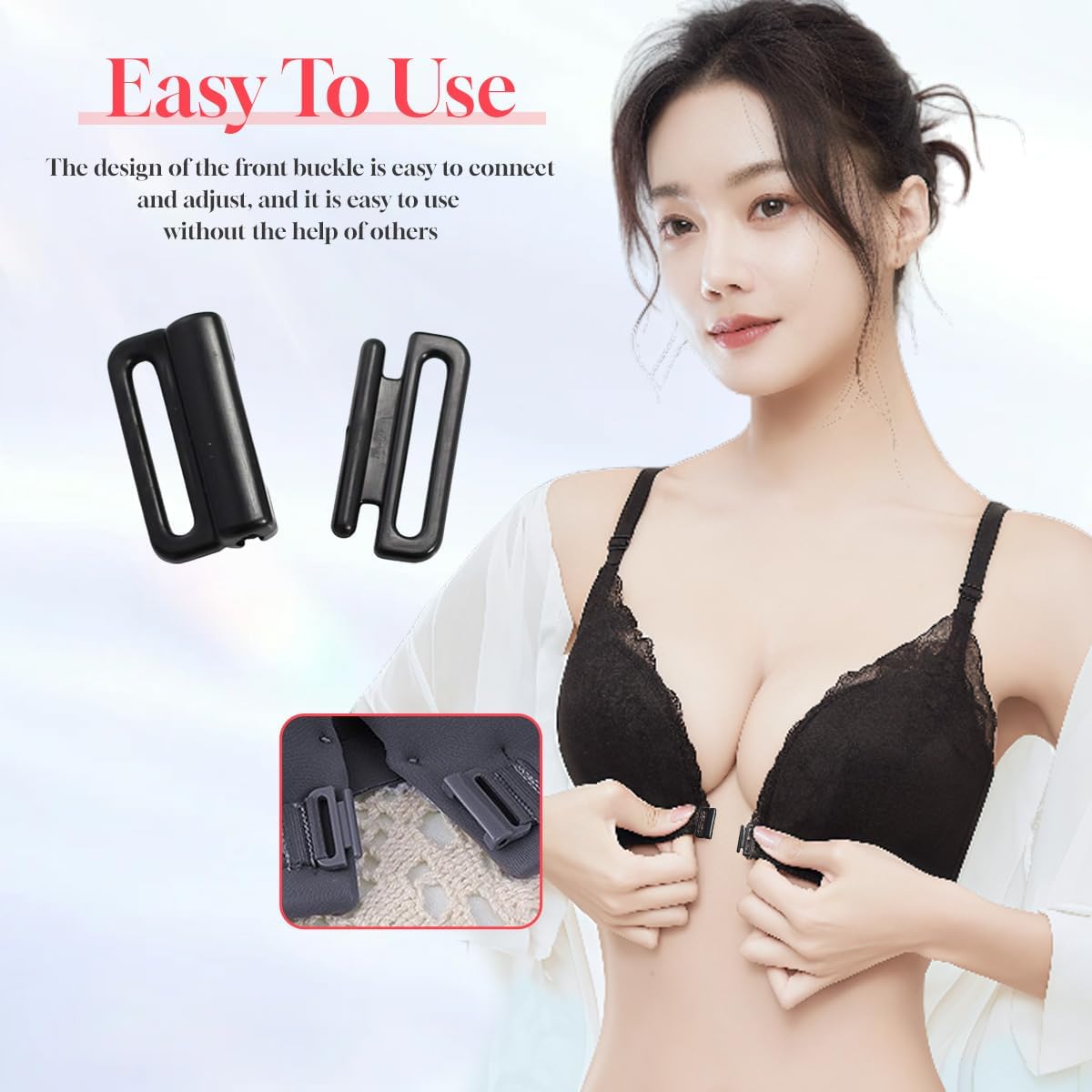 10PCS Black Plastic Buckles Front Closure Hook Clasp Fasteners Sew on Clothes Bra Clip Hooks Sewing Supplies Bikini Closure Lingerie Sewing Replacement Part(1.2+1.5CM) - Image 3