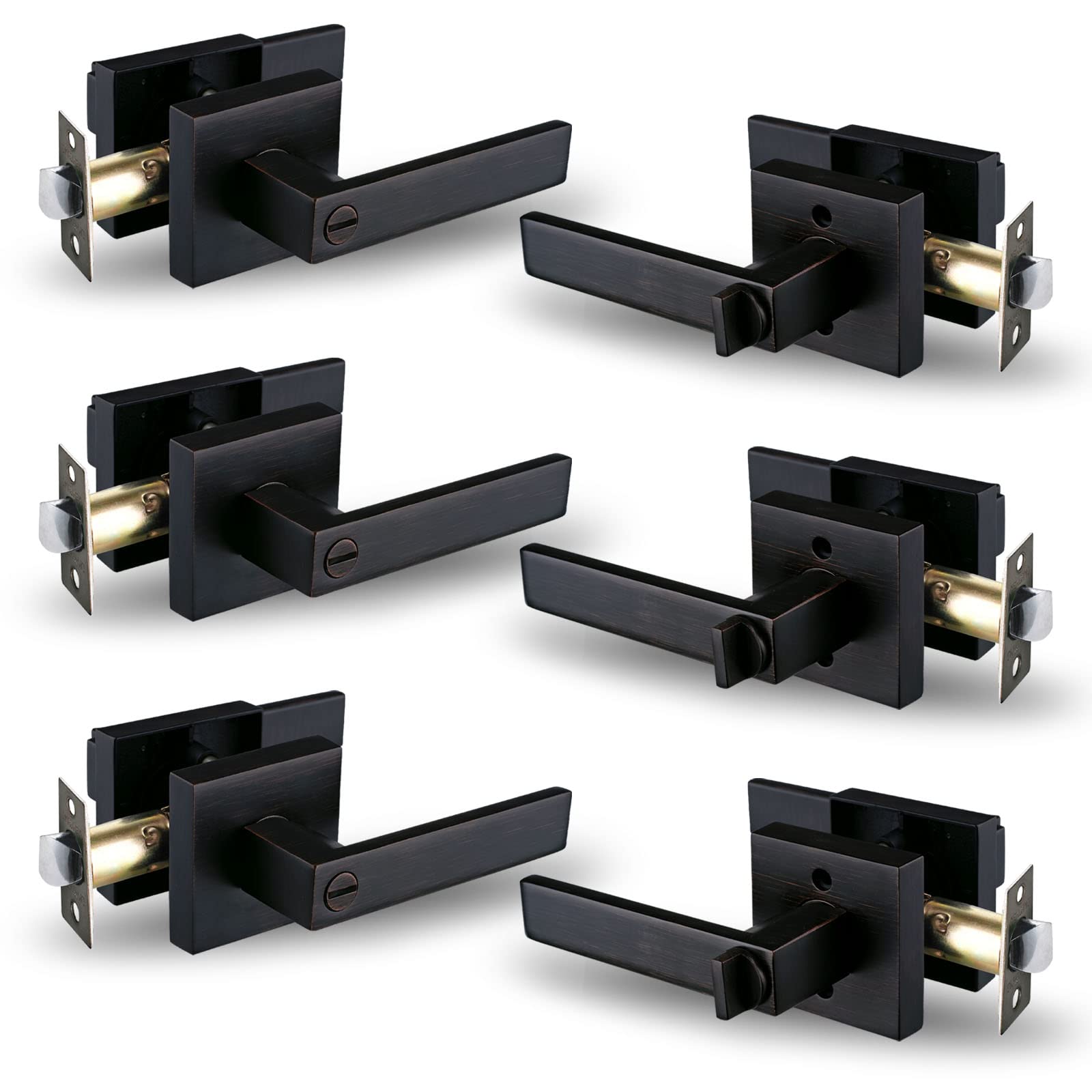 NEWBANG HARDWARE6 Pack Square Heavy Duty Privacy Door Lever Handle in Oil Rubbed Bronze Finish, USHTL01-ORB-BK-6P
