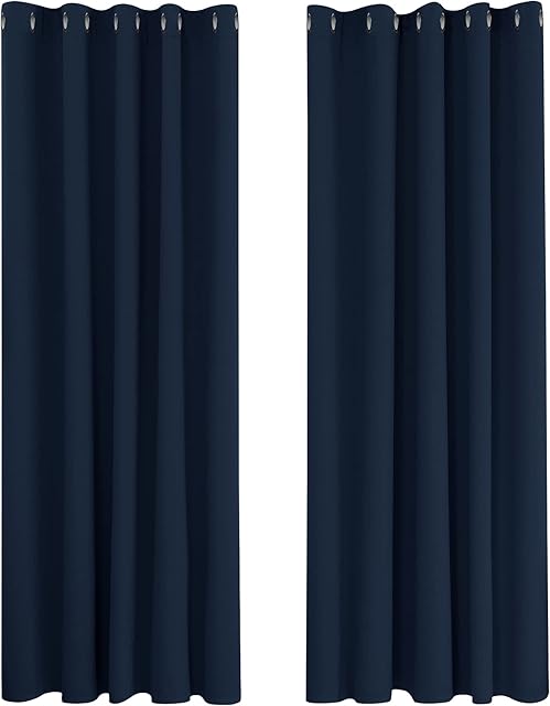Deconovo Super Soft Ring Top Curtains Thermal Insulated Blackout Curtains for Nursery 66 x 90 Inch Navy Blue 2 Panels