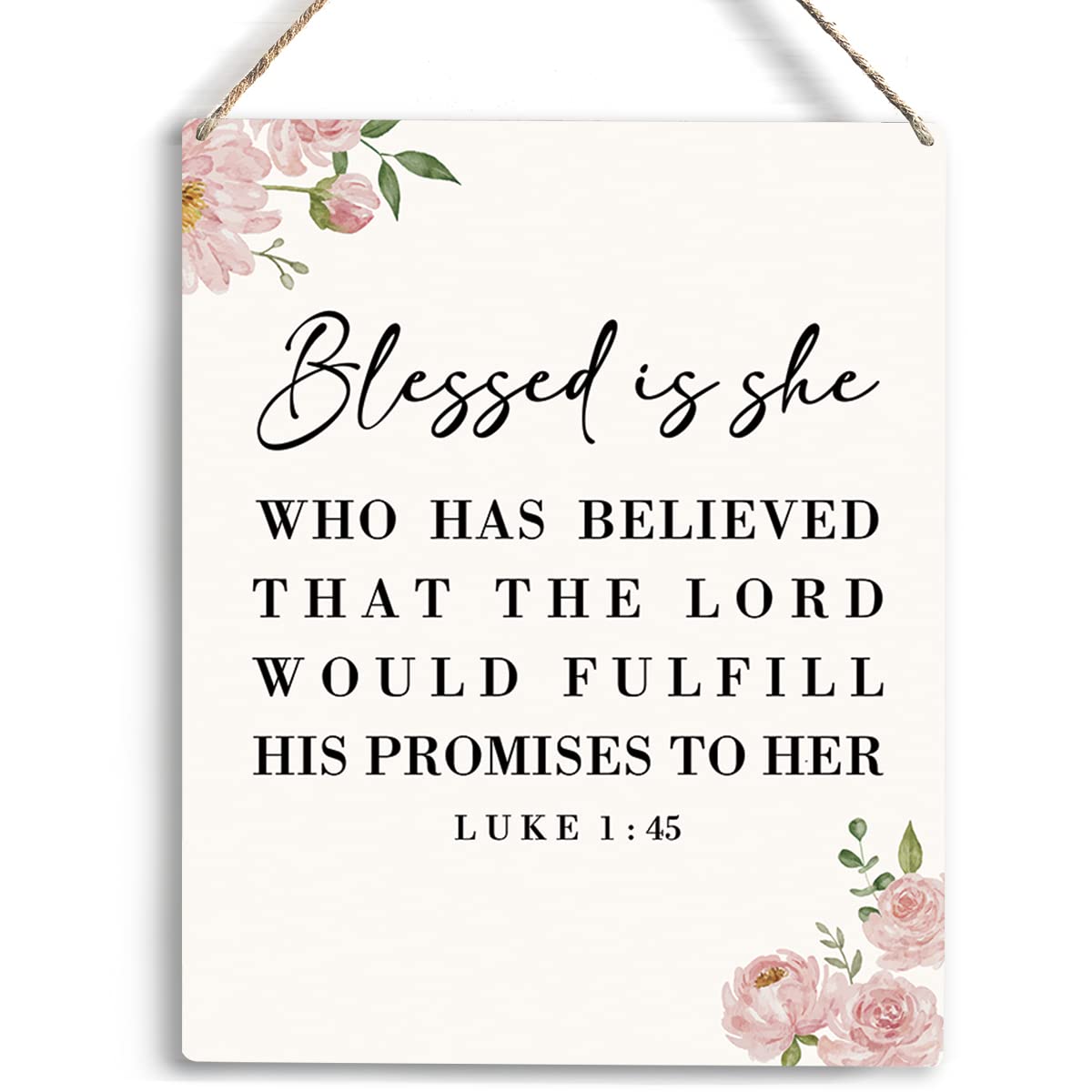Zlpwqa Colour-554 Inspirational Wall Art Blessed Is She Who Has Believed That The Lord Would Fulfill His Promises To Her, Luke 1:45 Christian Art Religious Christmas Gifts For Friends Wooden Hanging Sign 8 X 8 Inches
