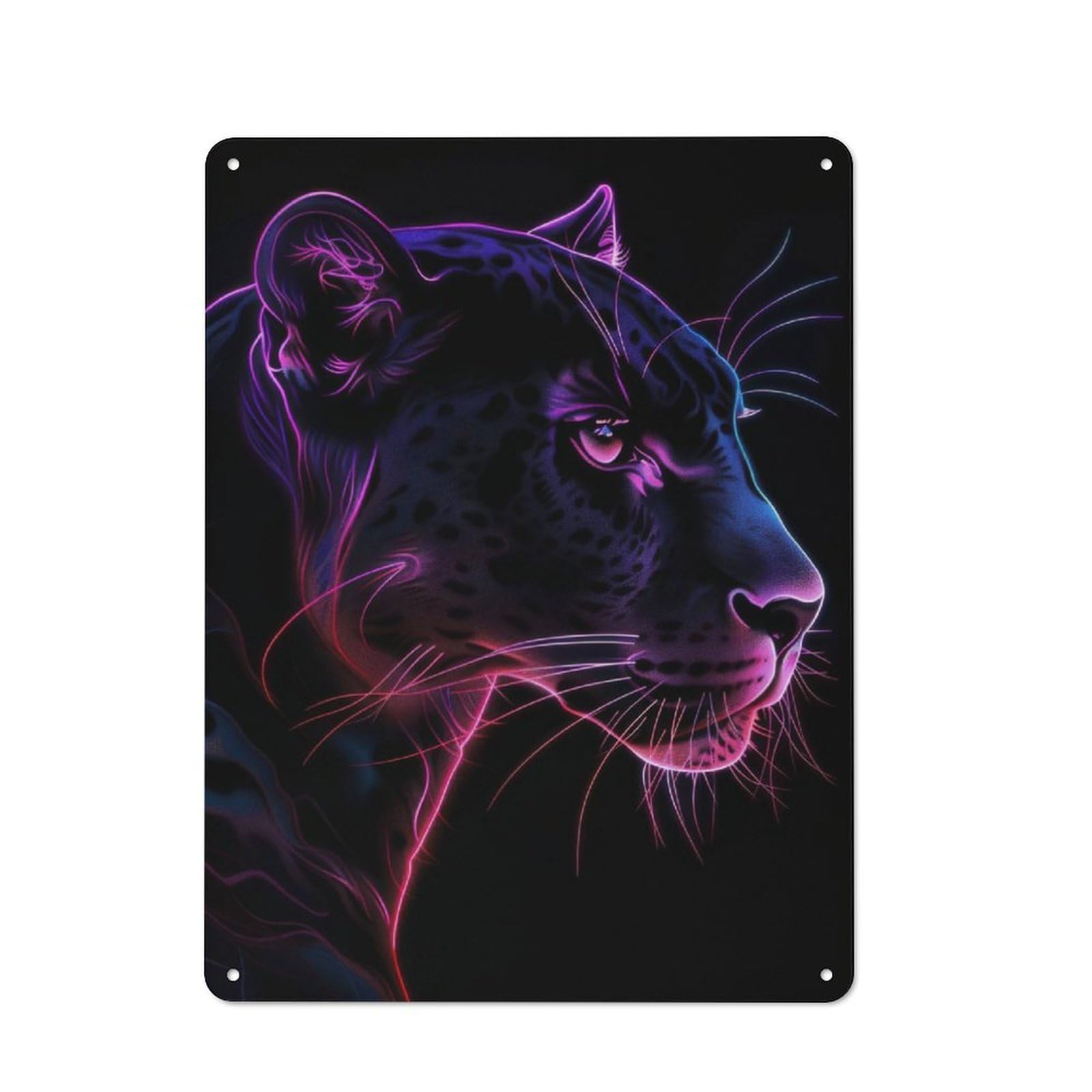 Junmoney Black Panther Neon Animal Metal Plaque 40X30cm With For Workshop Wall, Retro Decor, For Garage, Workshop And Man Cave Decoration