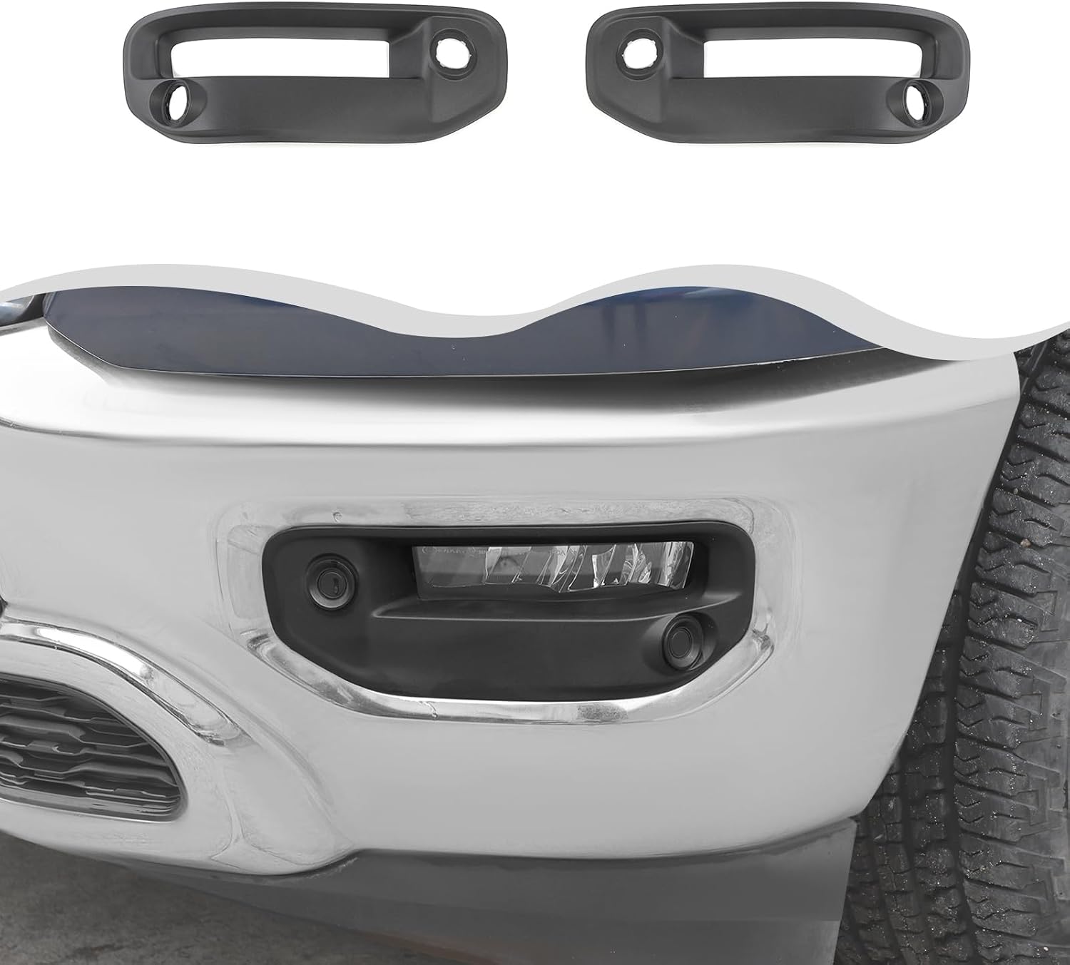 Front Bumper Fog Lamp Covers Trim Bezel Smoked Front Fog Light Lamps Cover Trim Compatible with Dodge RAM 2018（Replacement of Original car Parts）