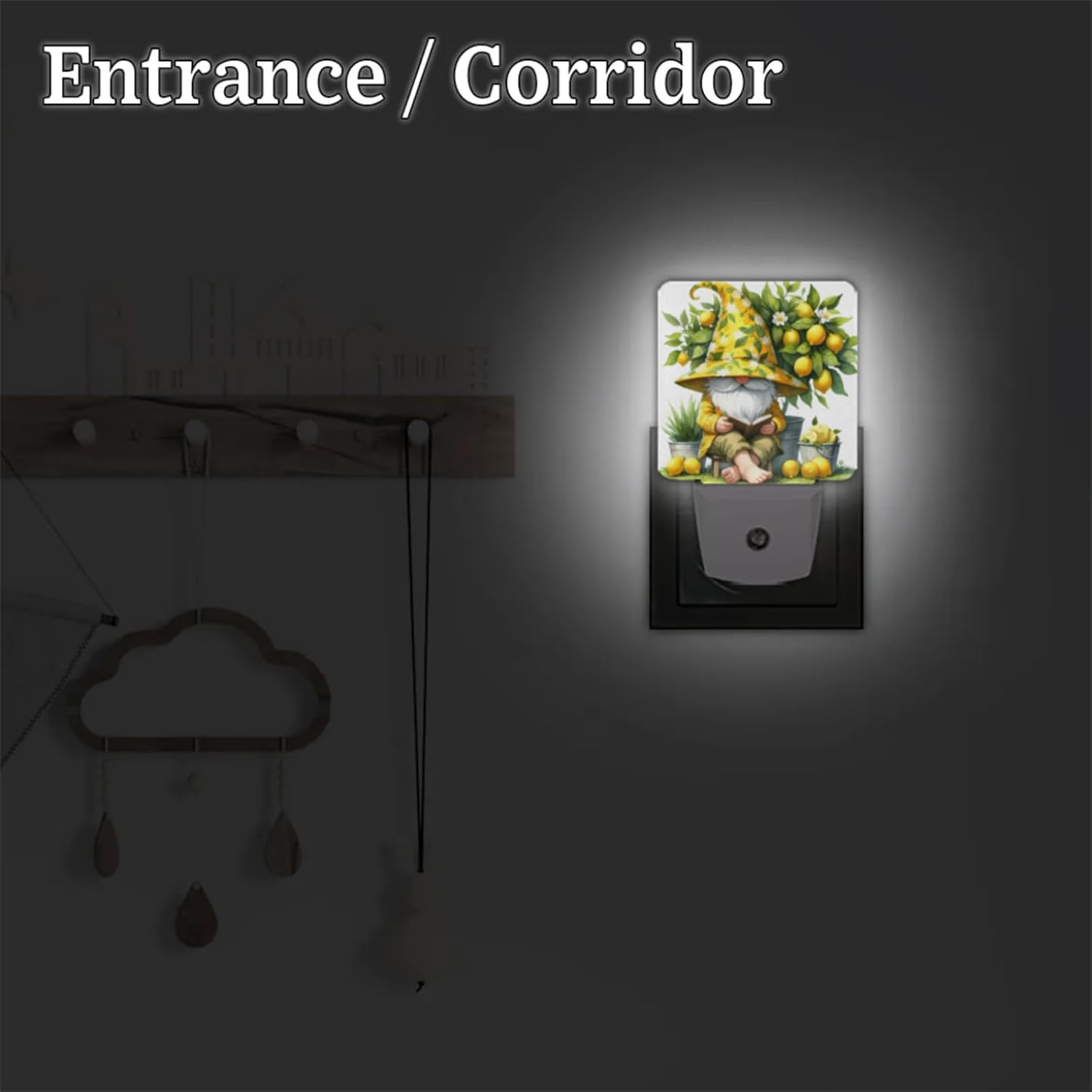 Pardick Yellow Lemon Gnome Plug in Night Light Set of 2 LED Nightlights Auto Dusk to Dawn Sensor Nightlight Lamp for Kids Boy Girls Room Bedroom Bathroom Kitchen Hallway Nursery Stairs Decor