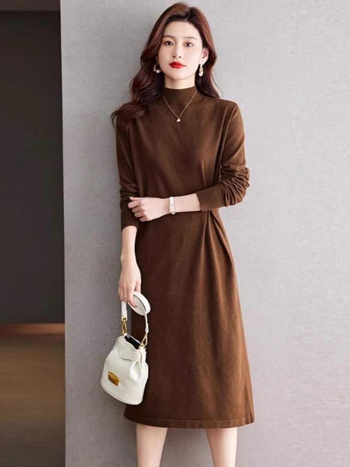 Mid-Length Sweater Dress for Women in Autumn and Winter, Slim Wool Knitted