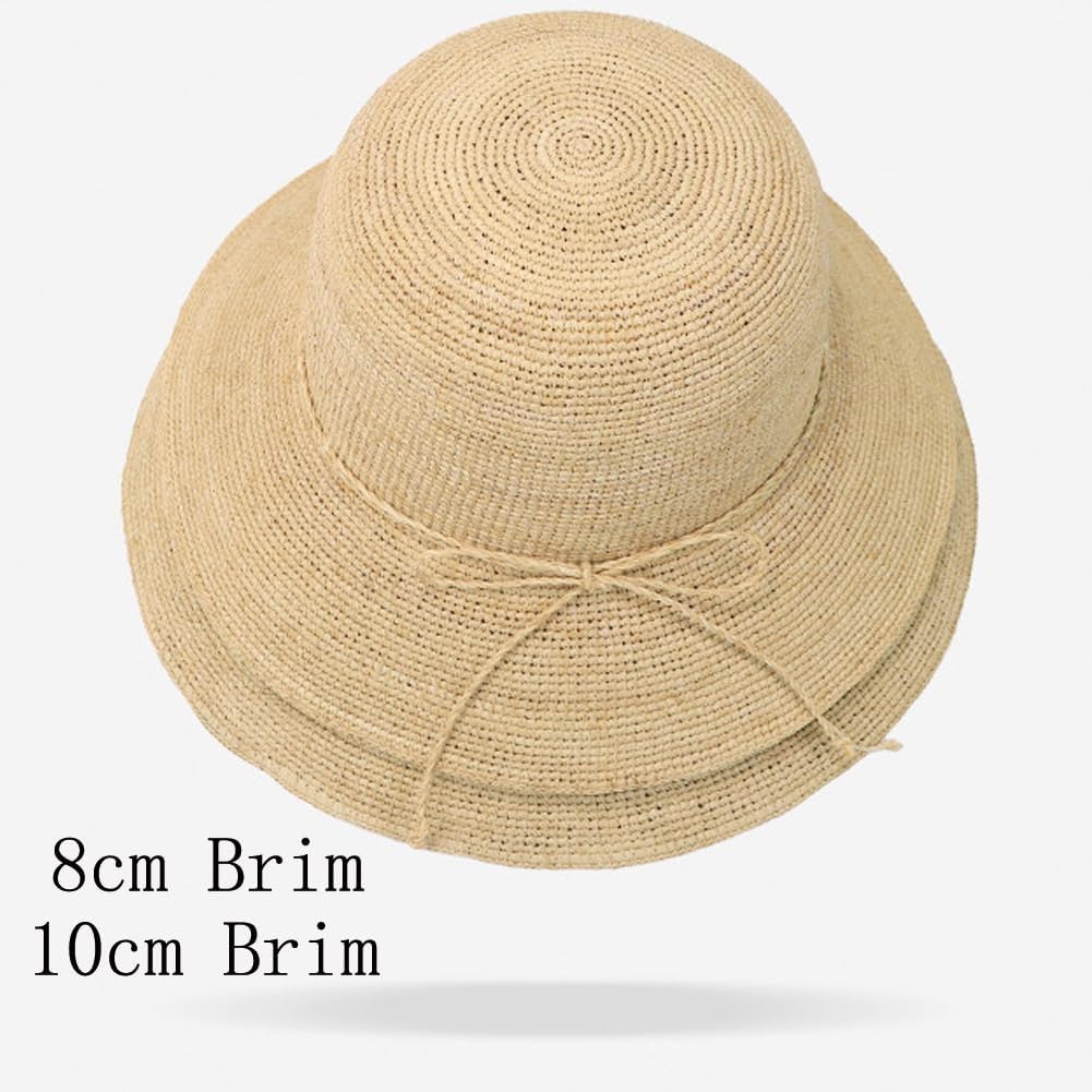 Women's Raffia Straw Hat Summer Beach Bucket Hat Handmade Natural Raffia Woven Sun Hats Foldable Floppy Cap