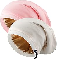 Vista 10 de 2 gorros de seda ajustables para dormir, gorro de dormir con forro de satén para mujeres y hombres, gorro de seda para el cabello holgado.