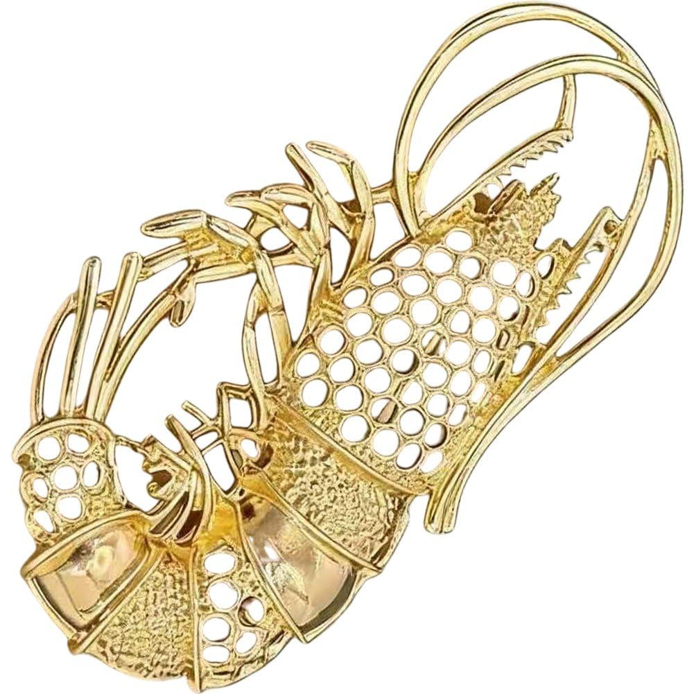 Fituenly Ocean Animal Lobster Brooch, Vintage Gold Metal Lapel Pin for Women Girls, Marine Embossed Corsage