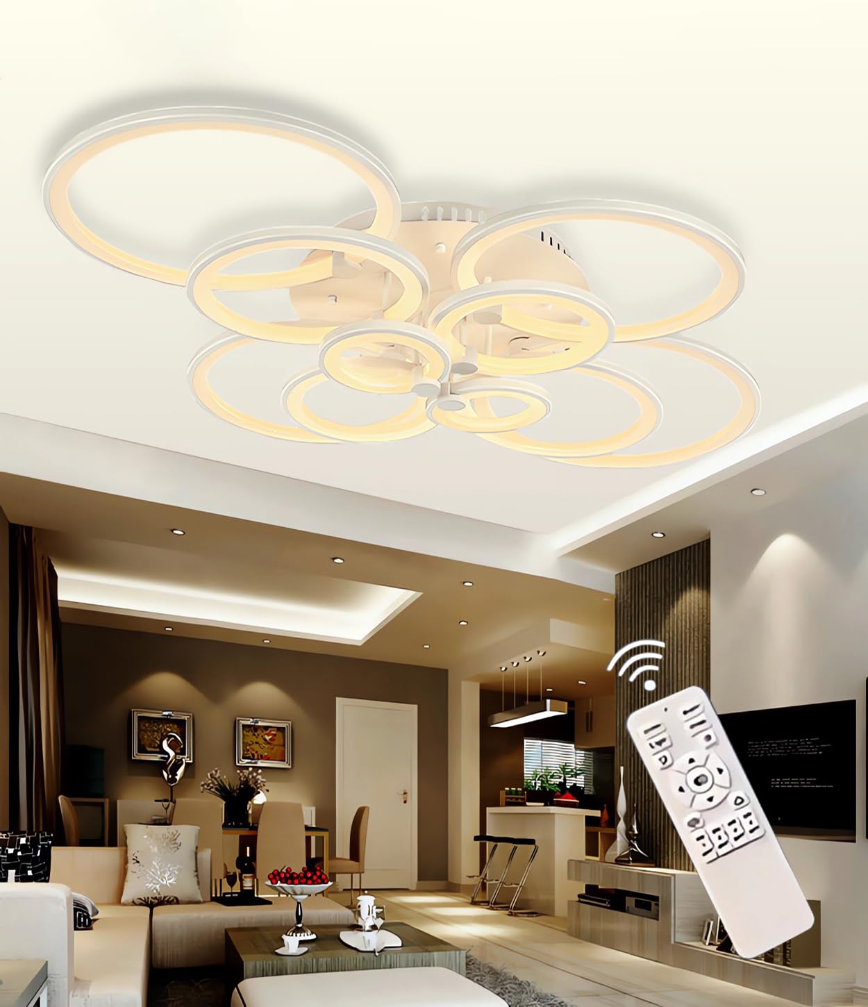 Plafonnier LED salon moderne télécommandé éclairage chambre cuisine - 8