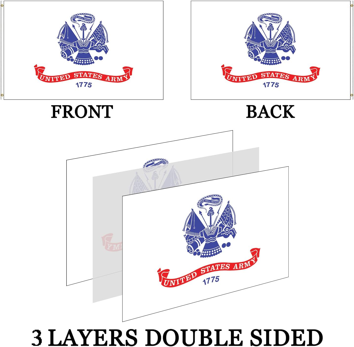 Embroidered US Army Flag 3x5-3Ply Heavy Duty 300D Nylon(All Weather)- US Army Flags 3x5 Outdoor Double Sided- 2 Brass Grommets & 4 Rows Stitched
