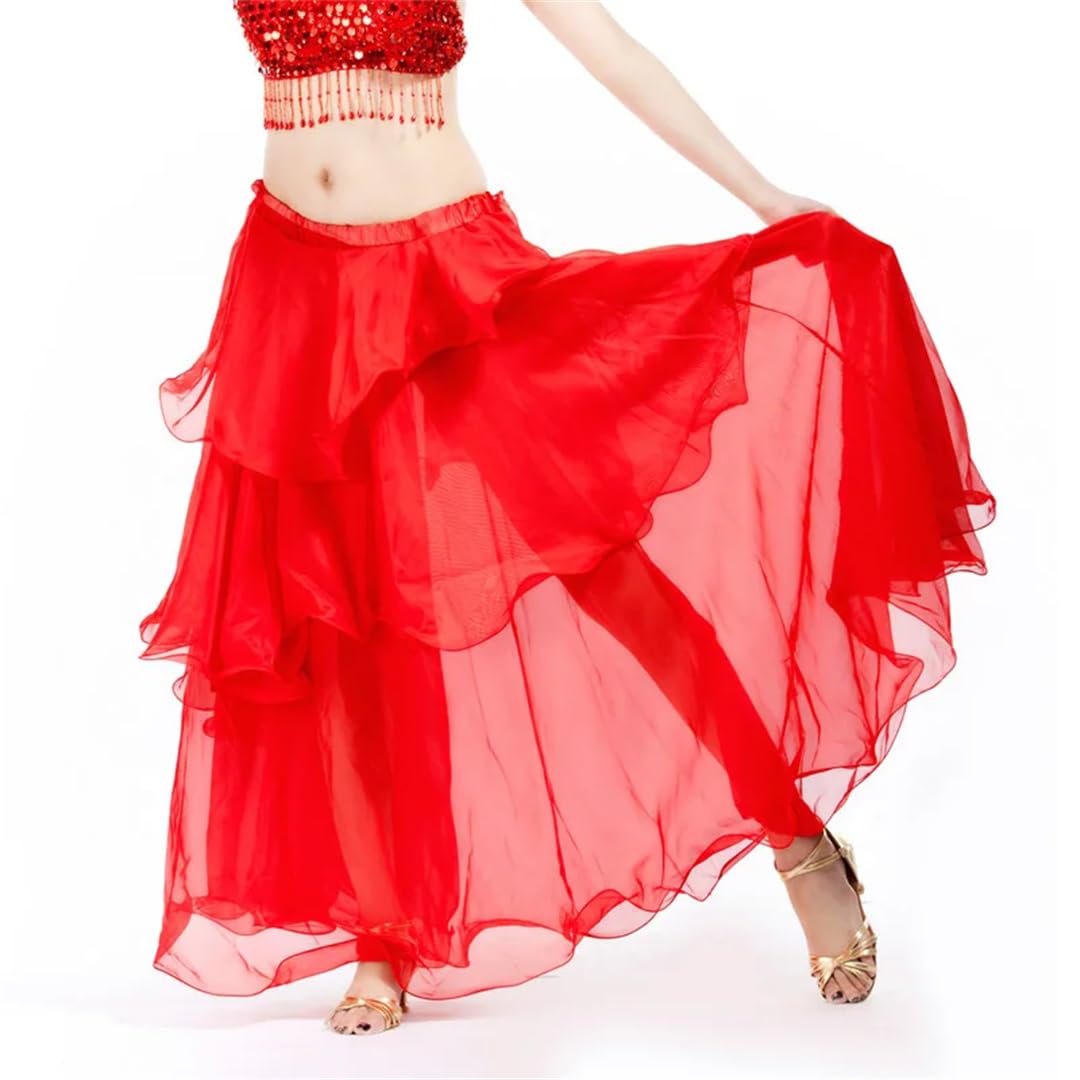 Disimlarl Gonna da donna traspirante a 3 strati in chiffon per lezione di danza del ventre, gonna per costume da ballo