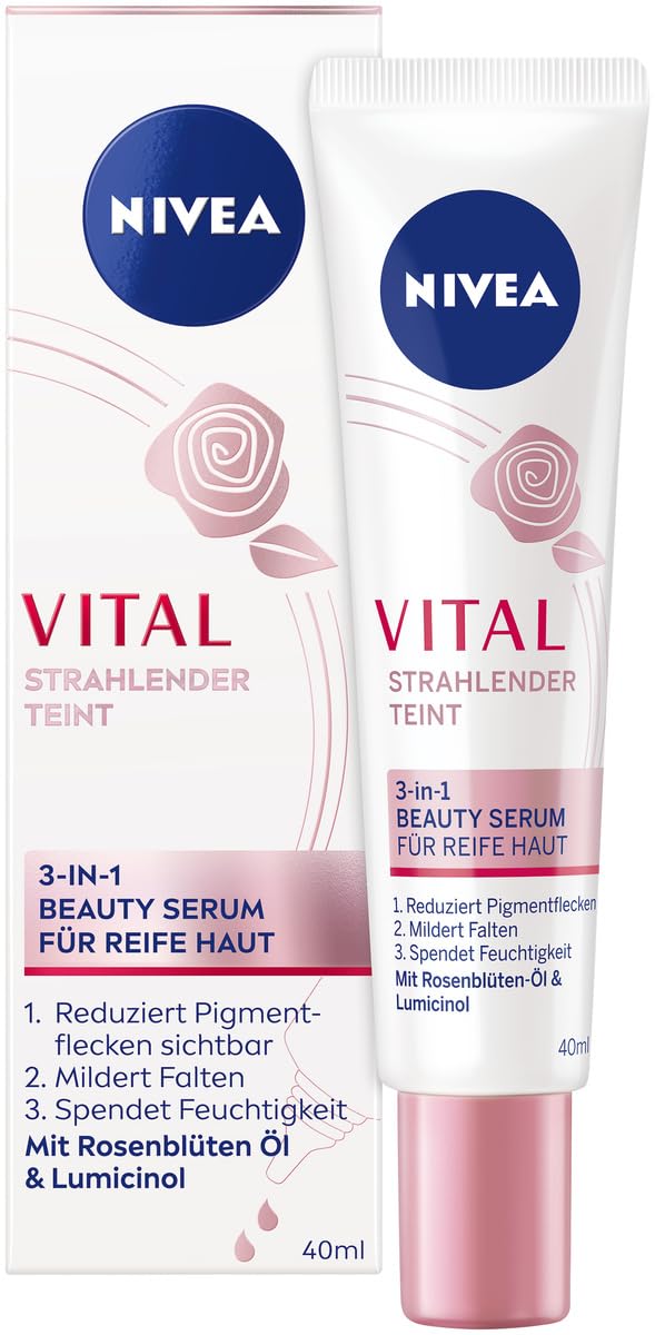 NIVEA VITAL Strahlender Teint 3-in-1 Beauty Serum für reife Haut, intensives Feuchtigkeitsserum für Milderung von Pigment- und Altersflecken, Gesichtspflege mit straffendem Effekt (40 ml)