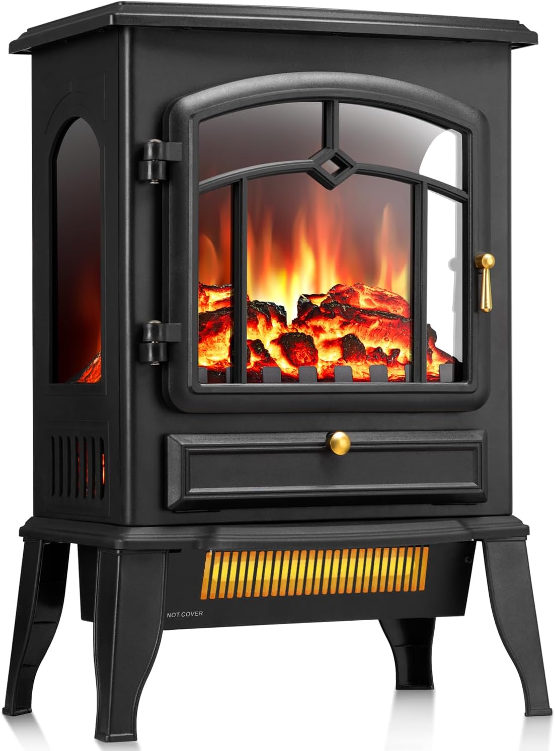 ?15" Electric Fireplace Heater with Thermostat,3D Hyper-Realistic Flame,3 Heating Modes,Overheat Protection, Energy-Efficient & Silent Design for Bedroom/Living Room Black 15 inch