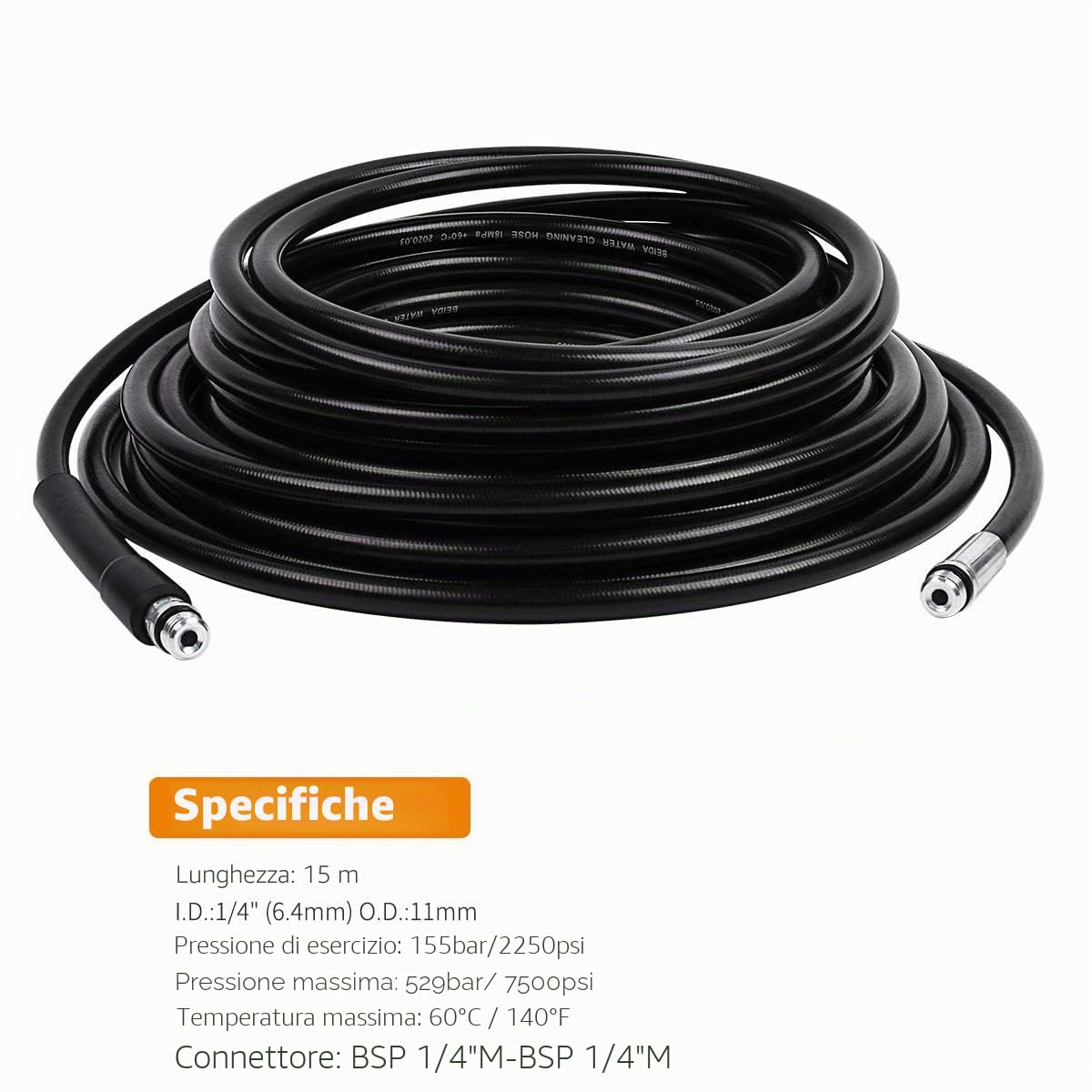Fai Top 15 m tubo di pulizia tubo, kit di pulizia del tubo di scarico del pulitore ad alta pressione con ugello a getto e ugello a getto rotante per Karcher K2-K7 serie e lavor