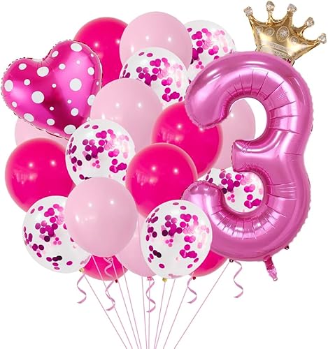 Miniatura 1 de 25 globos rosados de números rosados, globos de papel de aluminio, con corona de corazón, globos de papel de aluminio, suministros de decoración de
