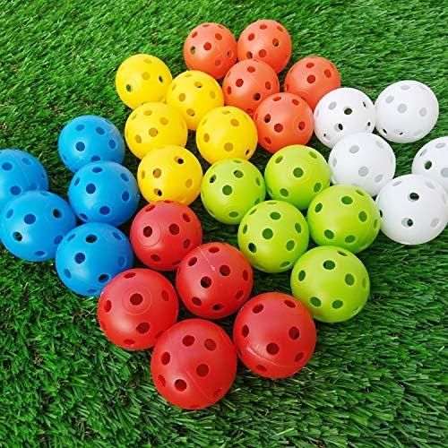 Practice Golf Balls Plastic Hole Colored Value 12/24 Pack Bulk Set, Hollow Ball for Kids Men Women Indoor Outdoor Driving Range Swing Training