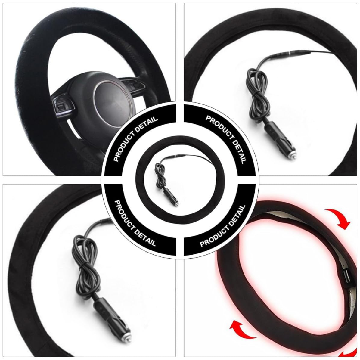 Funda Calefactable para Volante de Coche de Gamuza Dc12v 40w