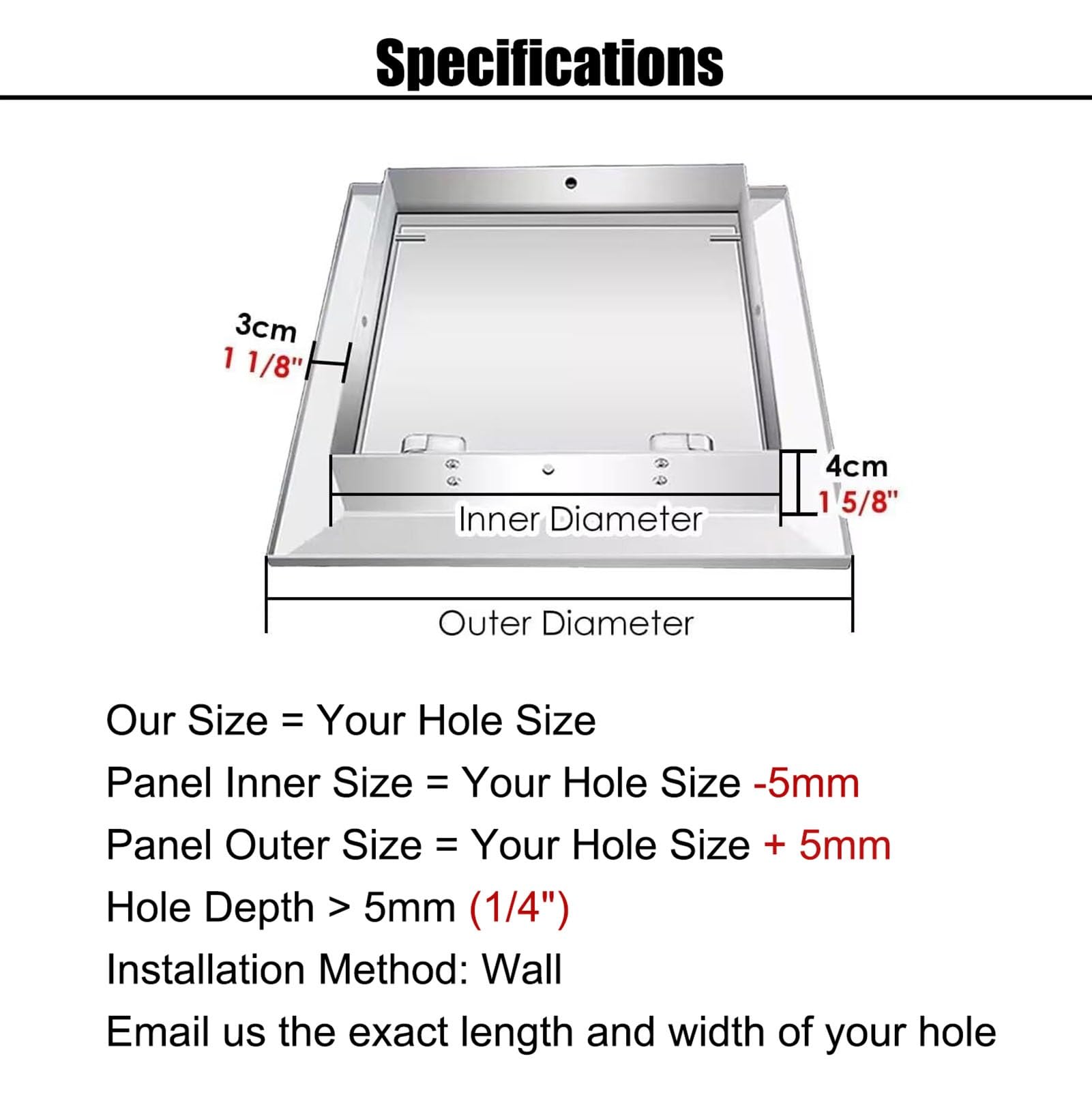 Pannello di accesso per soffitti in acciaio inox, pannello di copertura per fori da parete per impianti elettrici e idraulici, dimensioni: 6 x 6, 8 x 8, 10 x 10, 18 x 18, 20 x 20, 61 x 61 cm