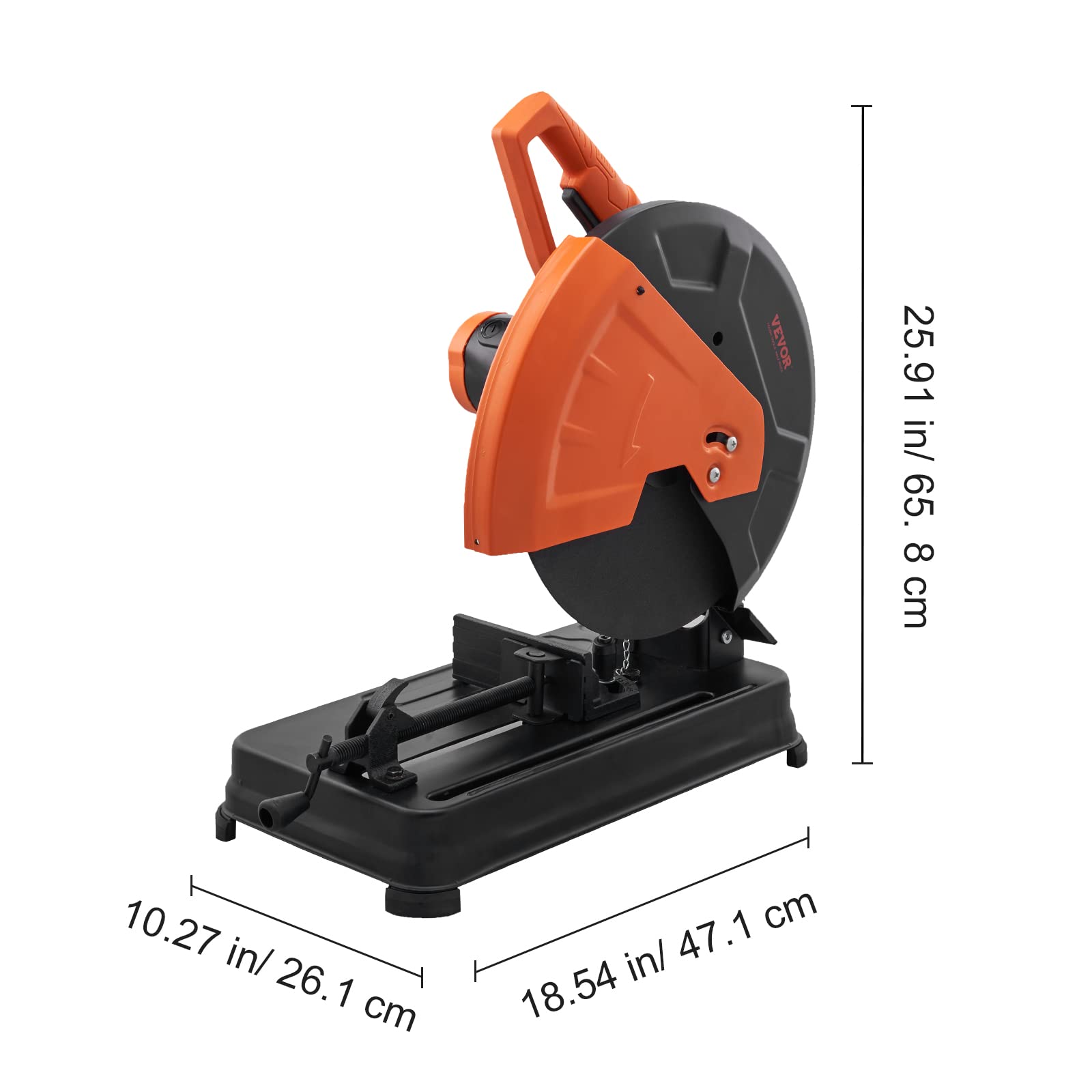 VEVOR Tronçonneuse à Métaux de 35,5cm Scie à Onglet 0-45 Degrés Meule Abrasive 2300 W Rotation 3600 tr/min avec Pare-Étincelles pour Découper Barres d'Armature Alu Atelier Orange/Noir
