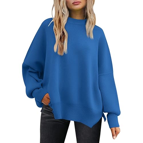 LILLUSORY Women's Oversized Batwing Sweaters 2026 Fall Outfits Trendy Crewneck Knit Side Slit Fashion Pullover Tops