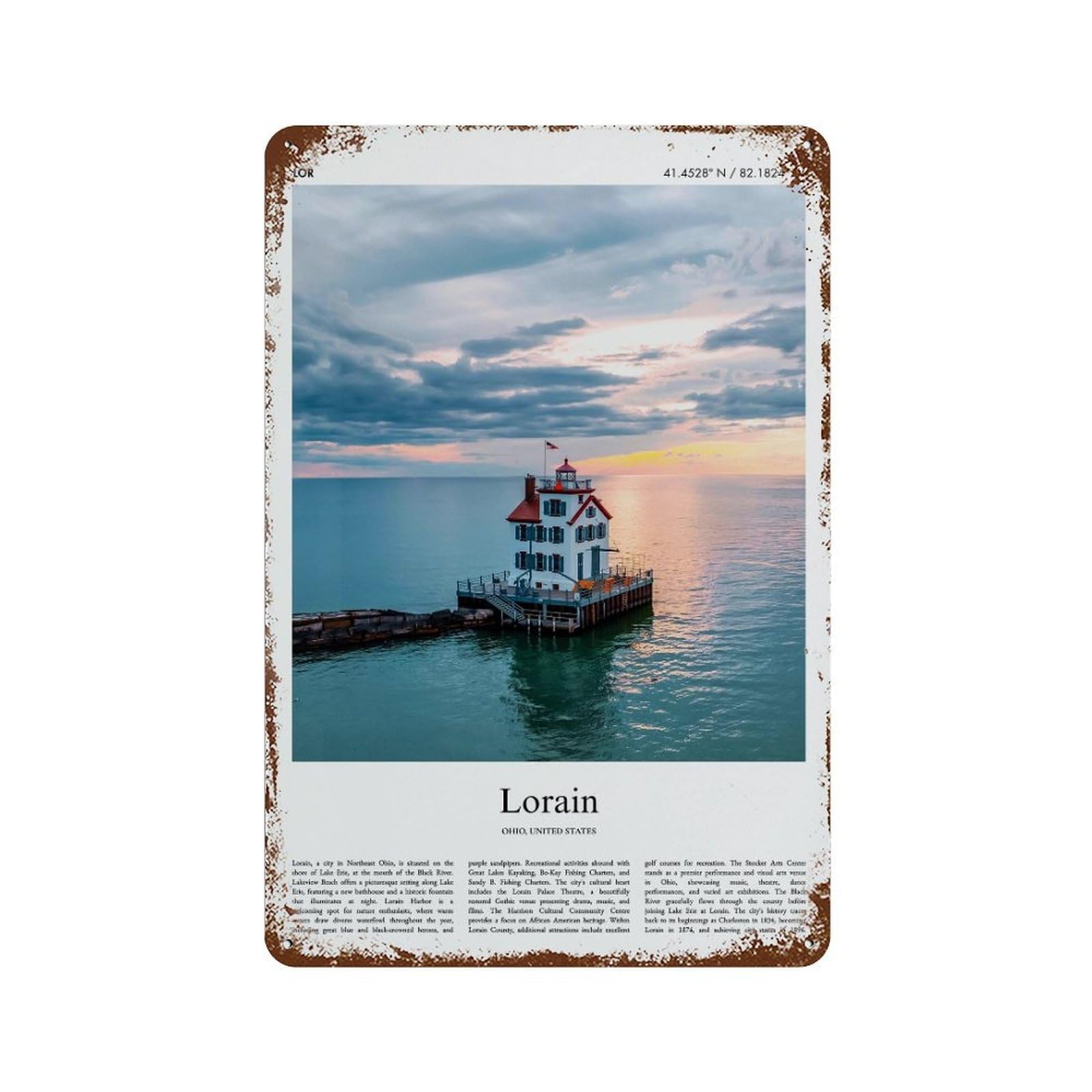xiaoxiaoshen Lorain Ohio, United States, USA City Scenery Wall Decor Art Metal Tin Poster Modern Home Decor Art Home Bar Shop Decorations Vintage Sign 30x20cm