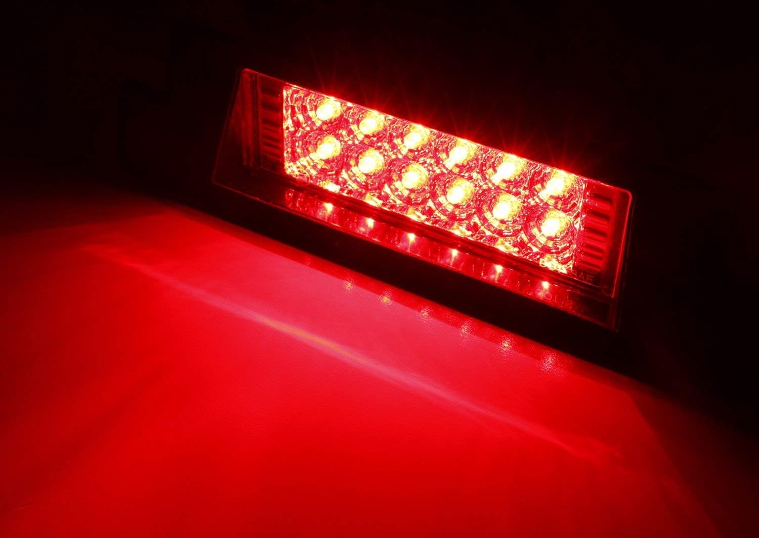 iJDMTOY High Mount 3rd Brake LED Light Assembly Compatible With Land Rover 94-04 Discovery & 97-06 Defender 90/100, Powered by 12 Red LED Emitters w/Chrome Finish