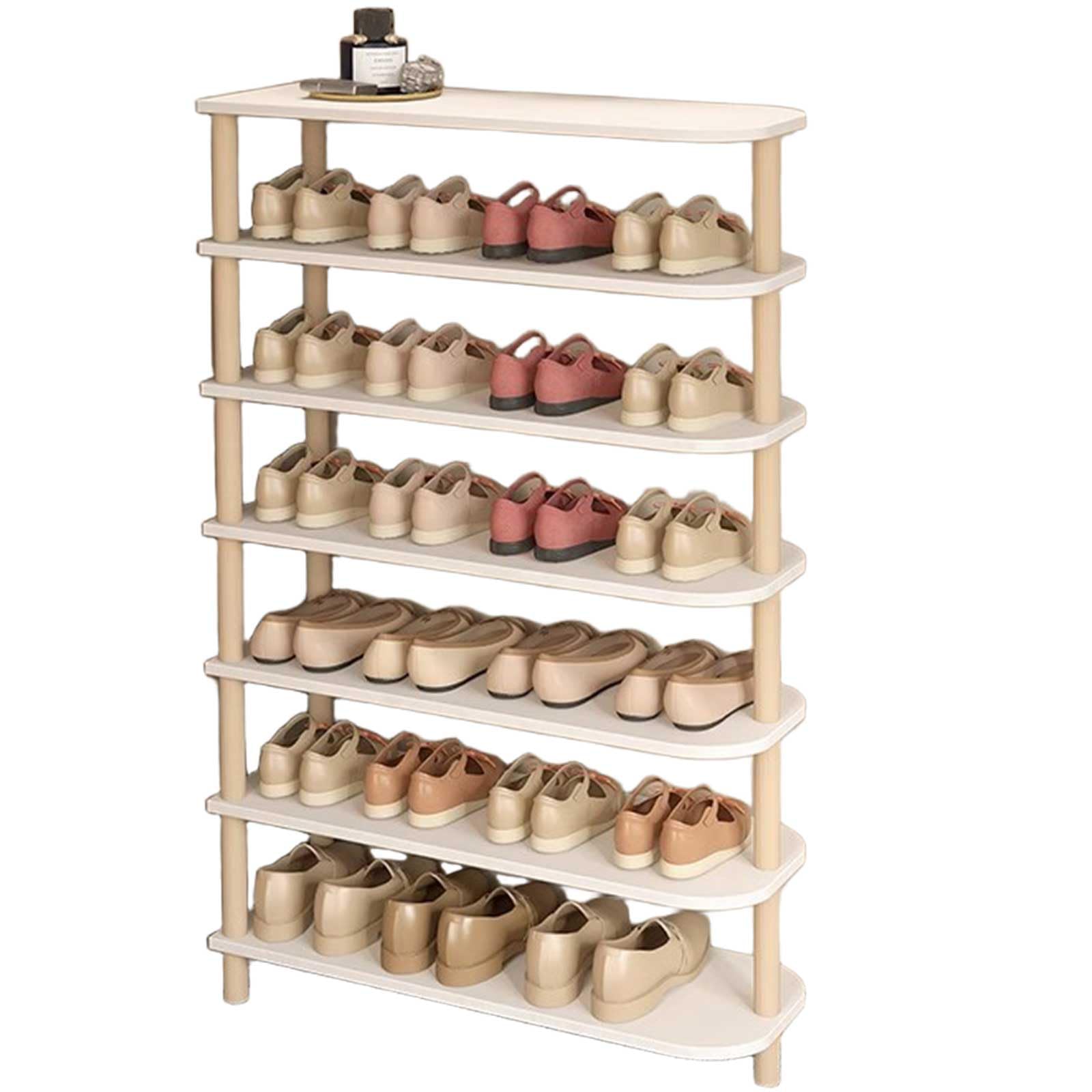 WHGURVH Narrow Wooden Shoe Rack 4Tier High Shoe Orga SpaceSaving Corner Shoe Cabinet for Entryway & Living Room Natural Finish Perfect for Small Spaces 80cm(7 Tier 70cm)