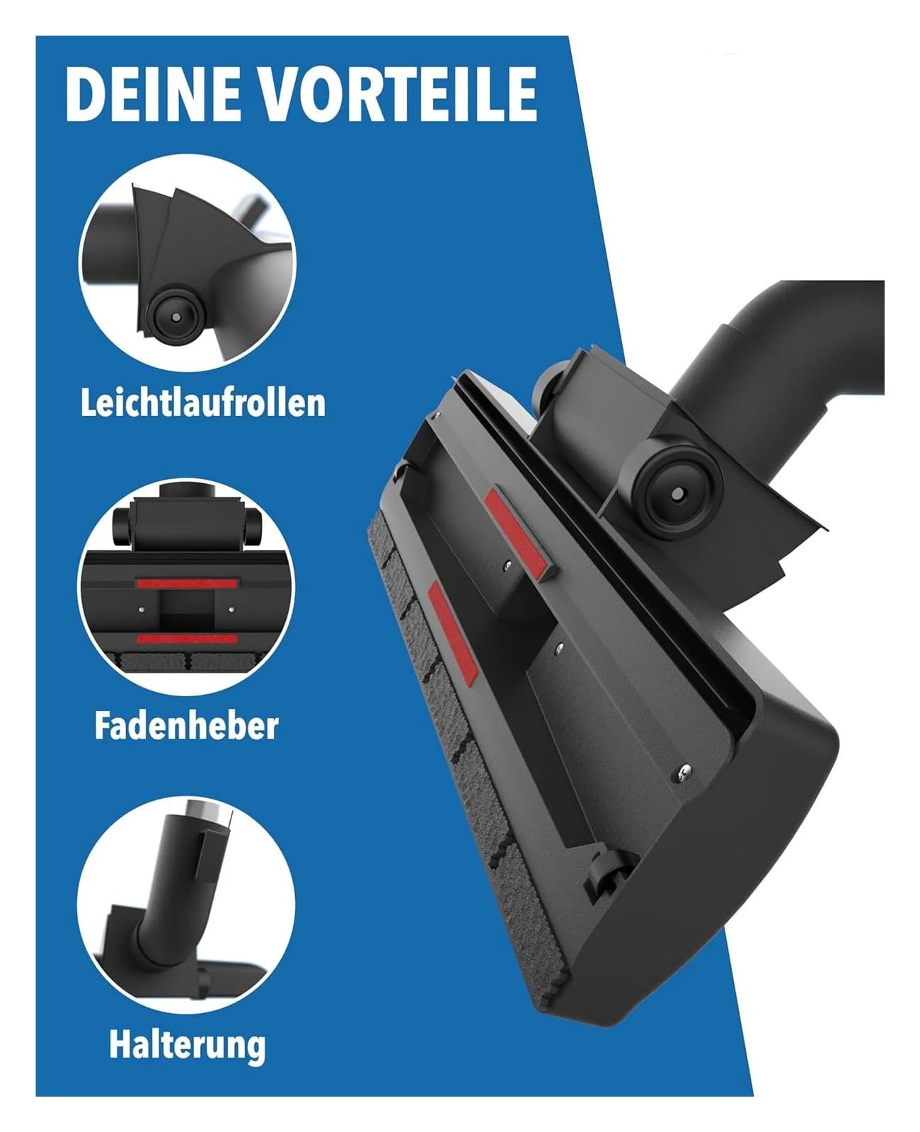 Kompatibel mit Bosch+Miele, 32/35 mm drehbarer Bodenkopf | Um 360° drehbarer Bodenkopf for Teppich- und Hartböden. Passend for 32/35 mm. Ersatzteil.(32MM)