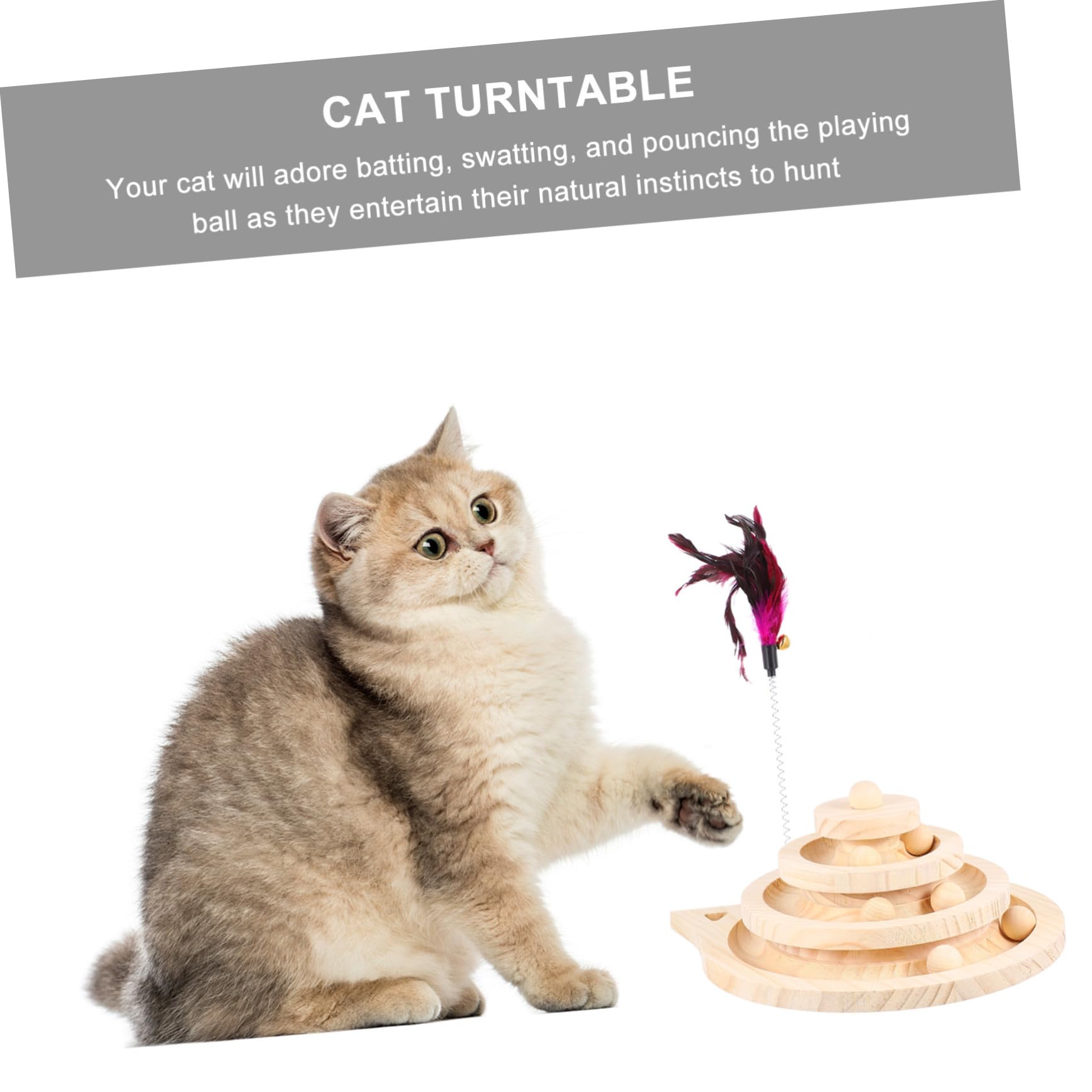 TOYANDONA Juguetes para Gatos De Madera Tocadiscos para Gatos y Gatitos Juguete con Bola De Seguimiento y Rascador para Mascotas