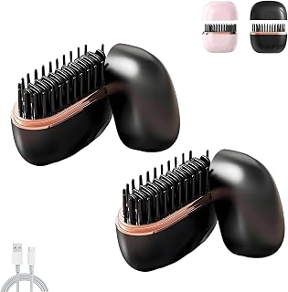 Mini Hair Straightener, 2-in-1 Cordless Hair Straightener Comb, 3-Speed Temperature Control, Anti-Scald, Lightweight and Portable, Mini Size, for Home Travel (Black 2pcs)
