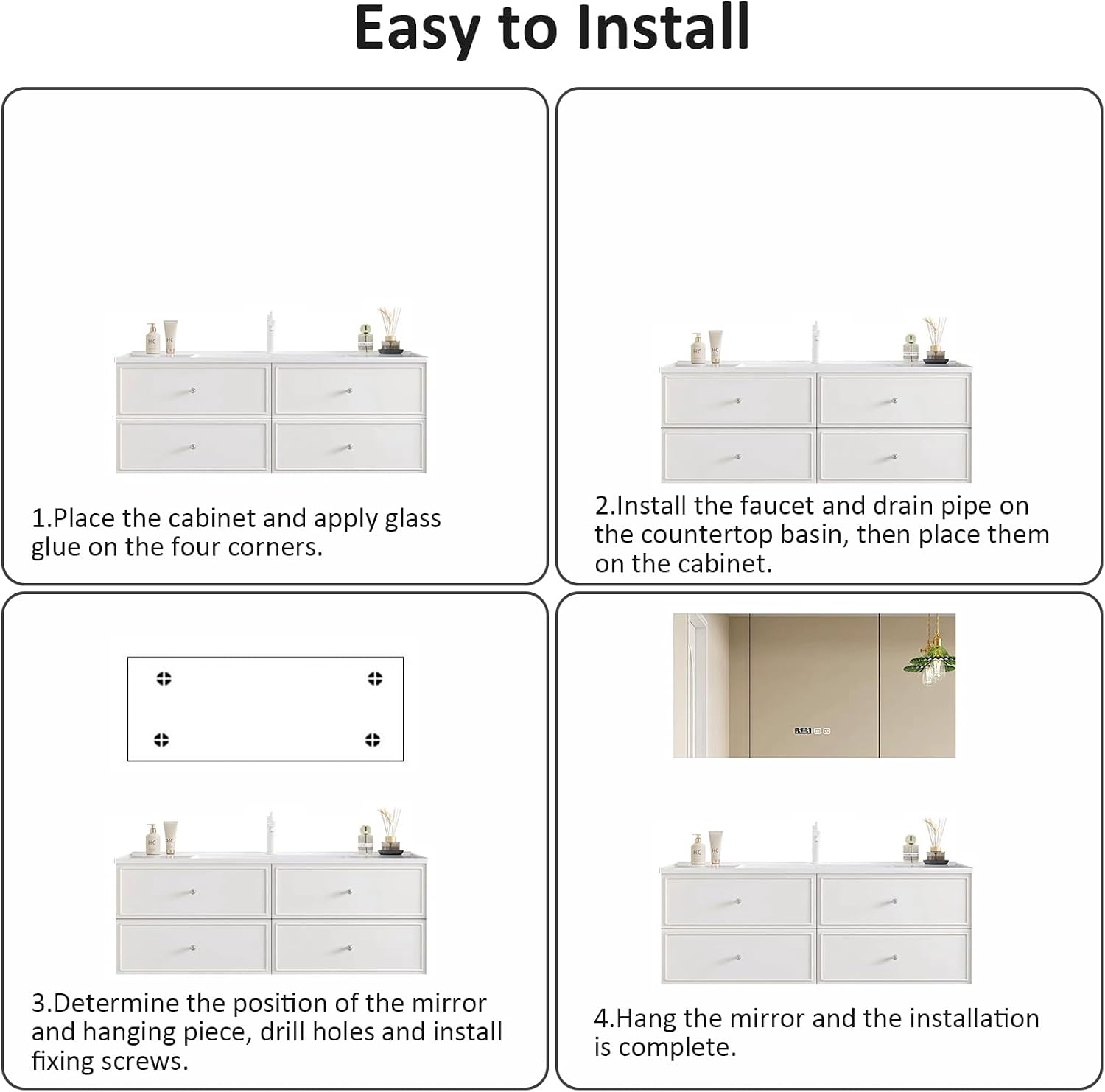 Single Sink Bathroom Cabinet - 48IN Bathroom Vanity with One - Button Defogging & Intelligent Lamp | 4 Drawers