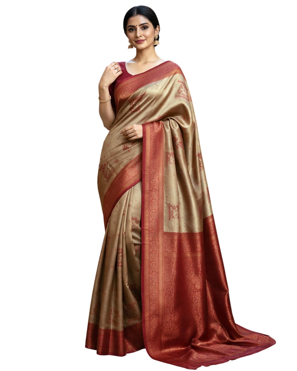 24 carat suit Women's Kanjivaram Silk Banarasi Style Saree With Zari Jacquard Work & Blouse Piece (2CSR14)-picture-47